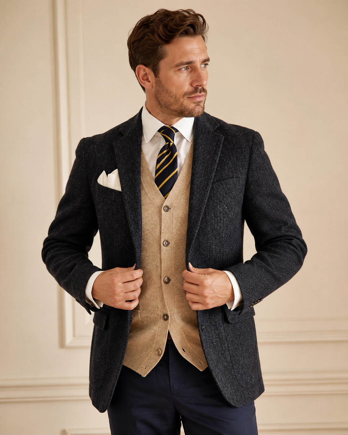 New Men's Suit Herringbone Coat Casual Slim Fit