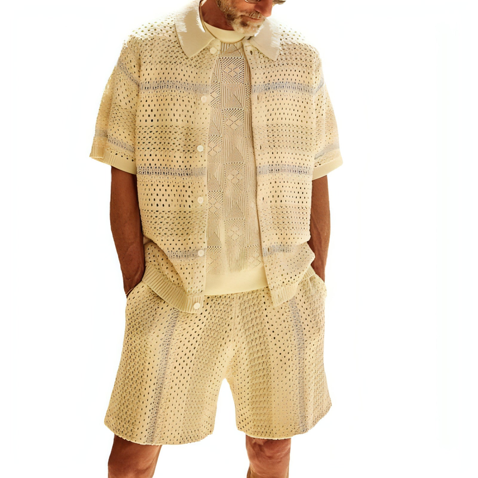 Suéter de punto con pantalones cortos y traje de dos piezas a juego para hombre