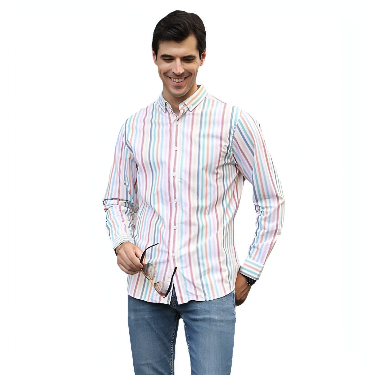 Camisa de vestir de algodón Oxford de manga larga para hombre