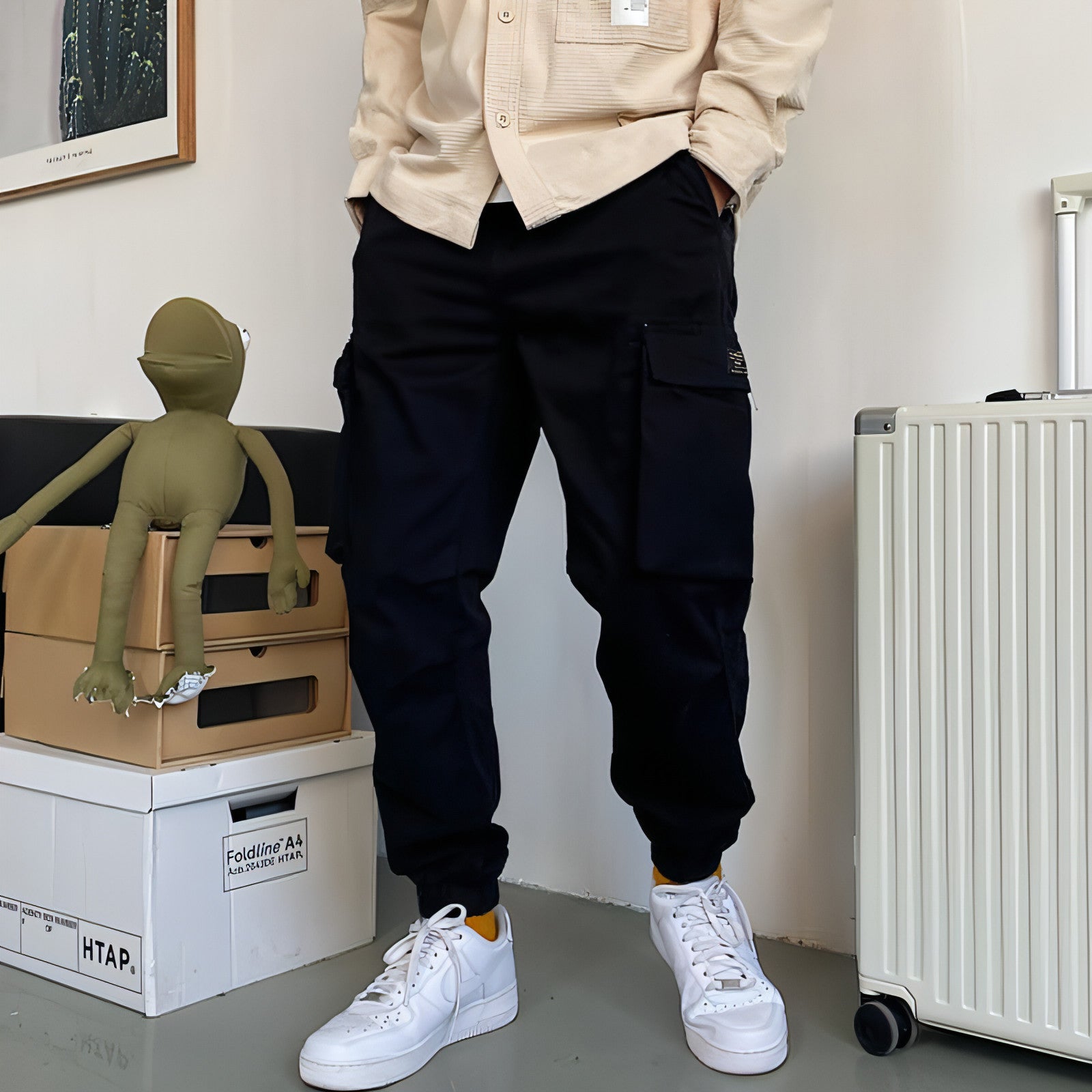 Pantalones casuales de algodón con múltiples bolsillos para hombre