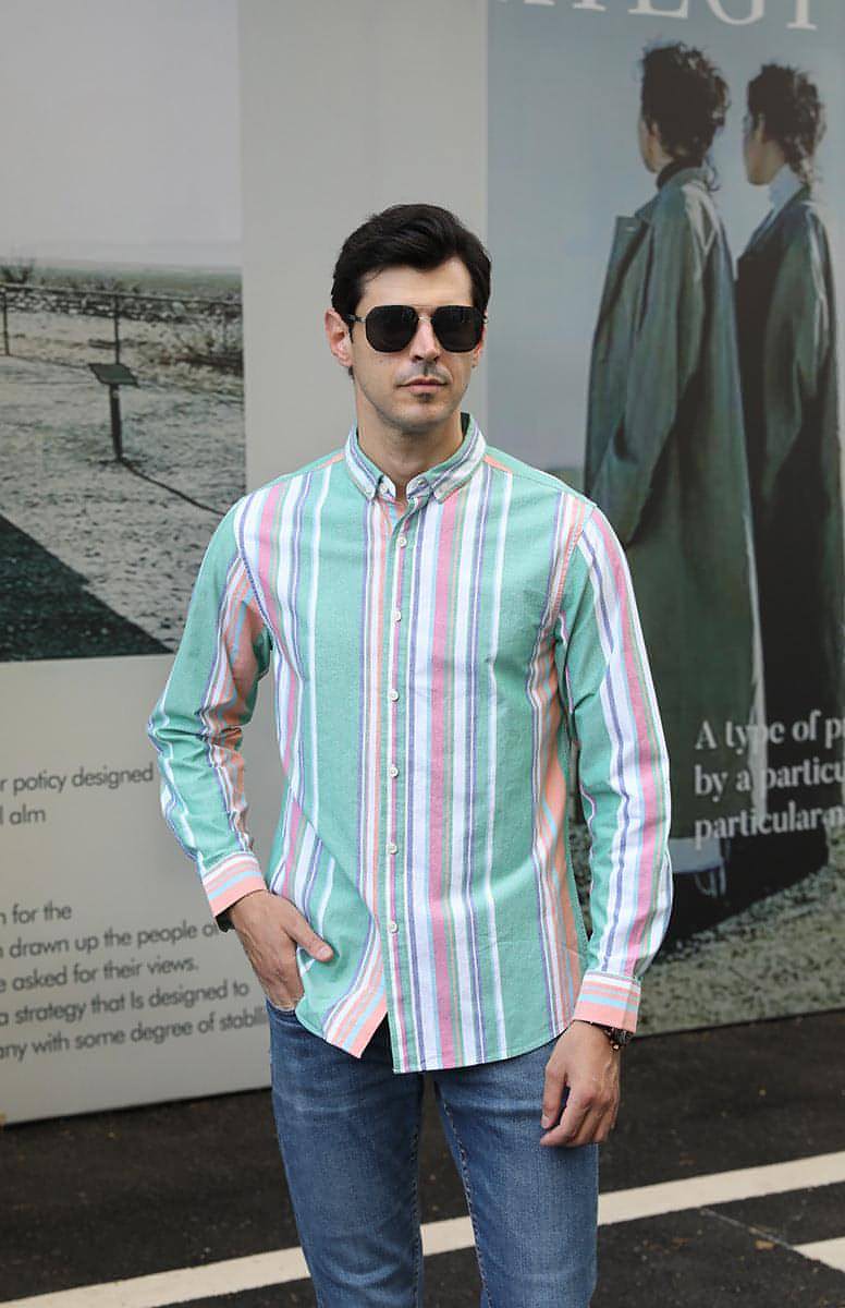Camisa de vestir de algodón Oxford de manga larga para hombre