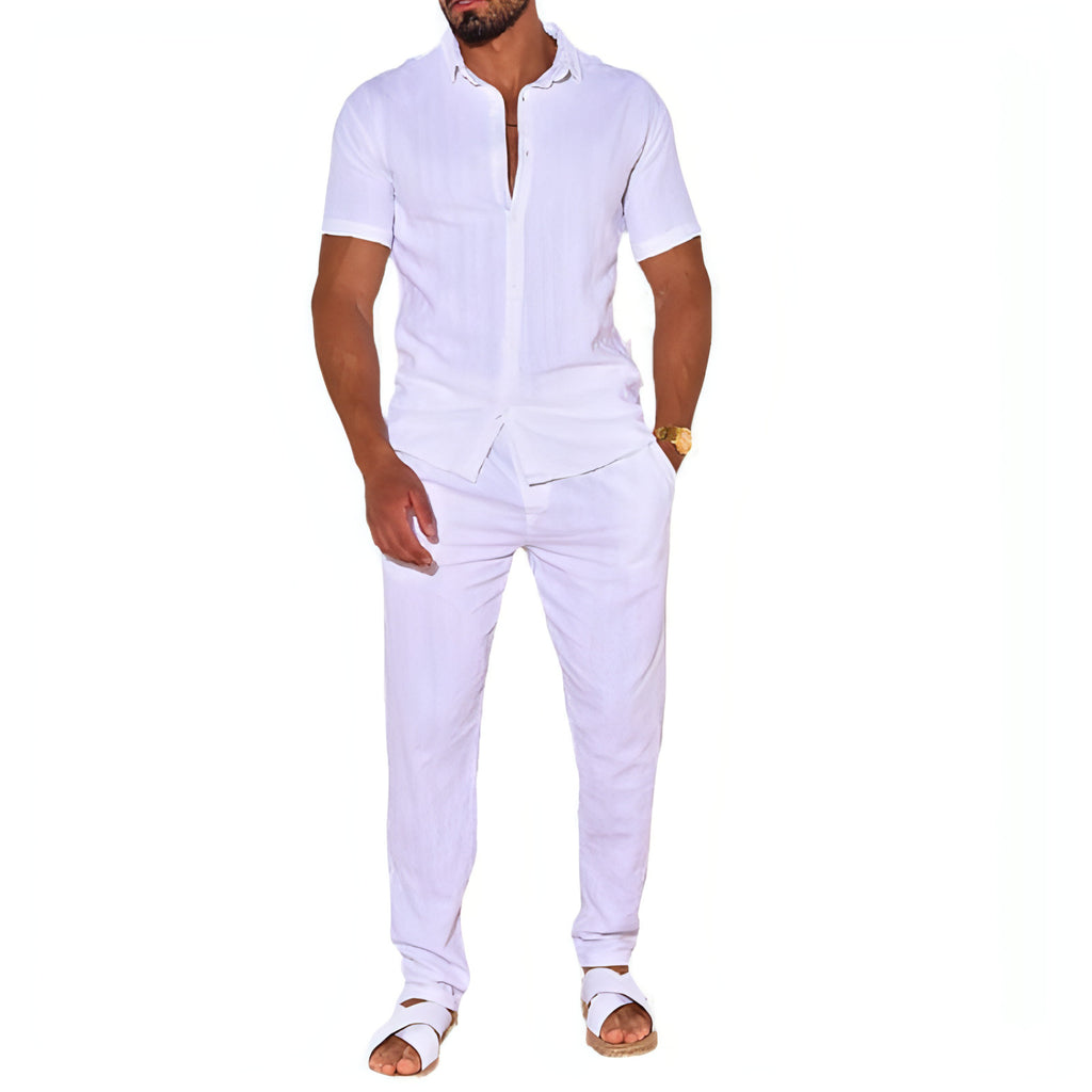 Conjunto de camisa y traje de lino para hombre