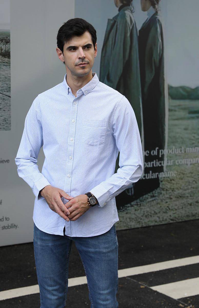 Camisa de vestir de algodón Oxford de manga larga para hombre