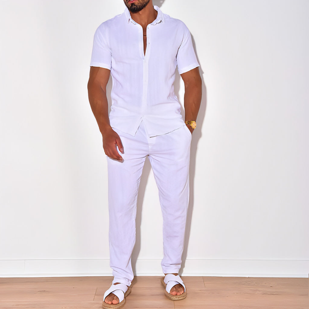 Conjunto de camisa y traje de lino para hombre