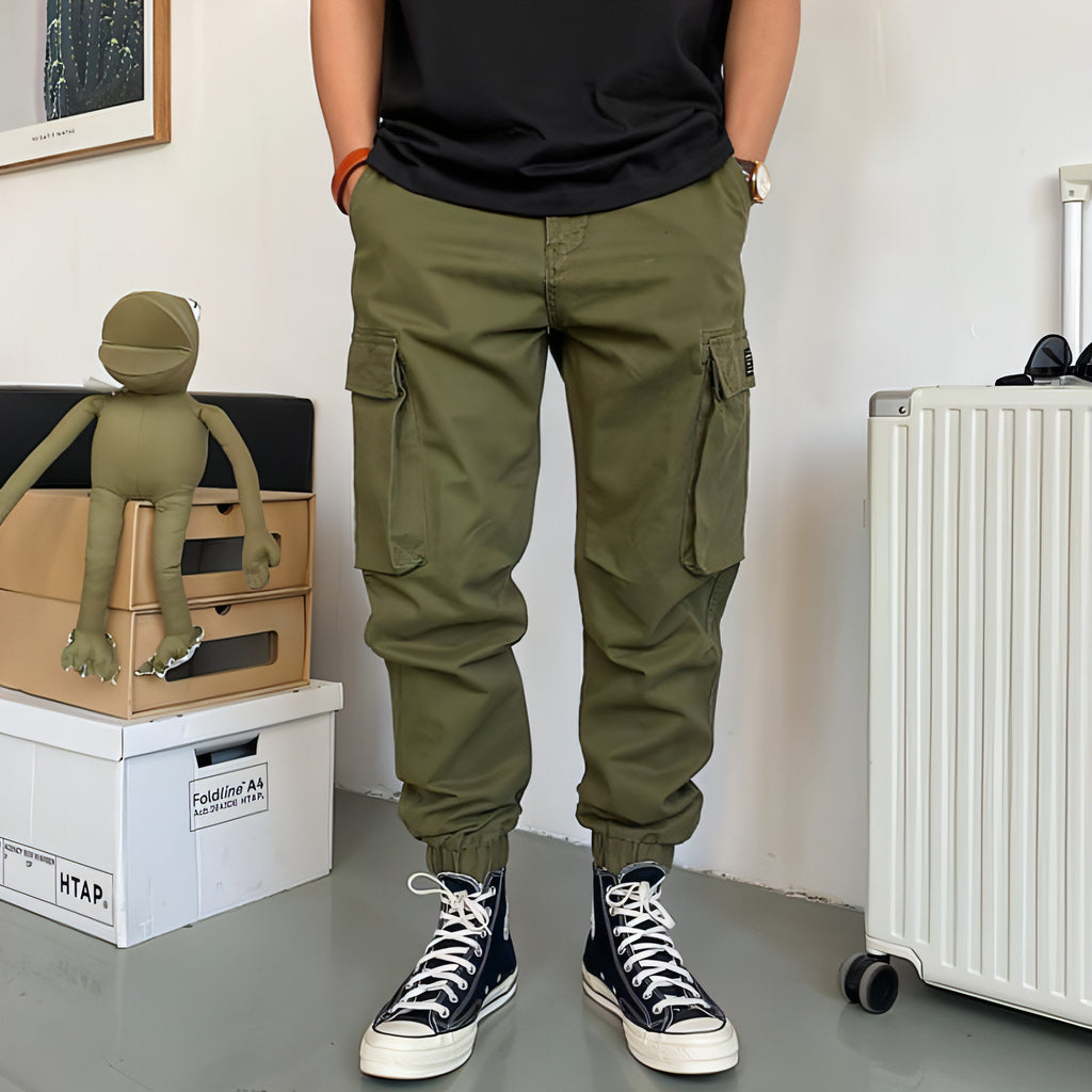 Pantalones casuales de algodón con múltiples bolsillos para hombre