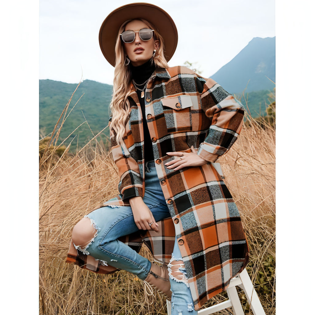 Mantel mit seitlichem Schlitz und Revers, lockere Wolljacke für Damen