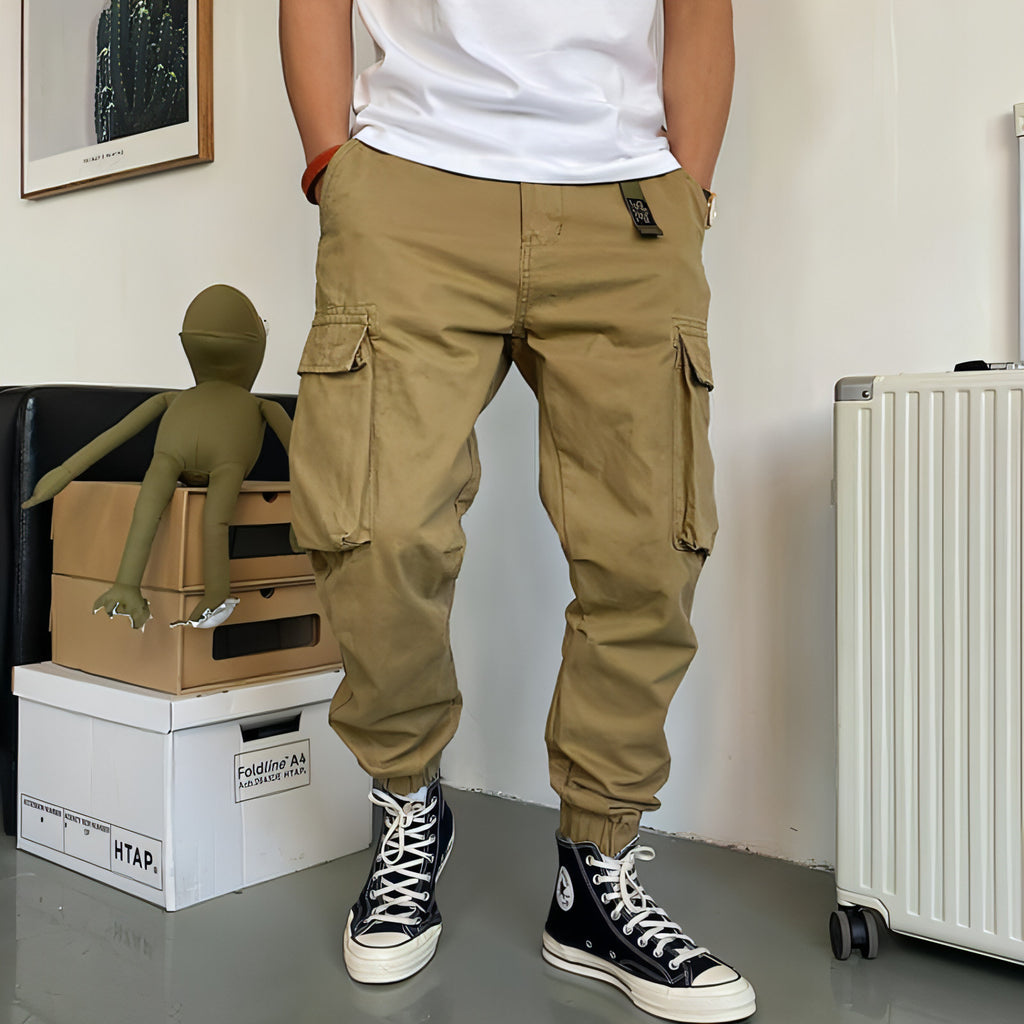 Pantalones casuales de algodón con múltiples bolsillos para hombre