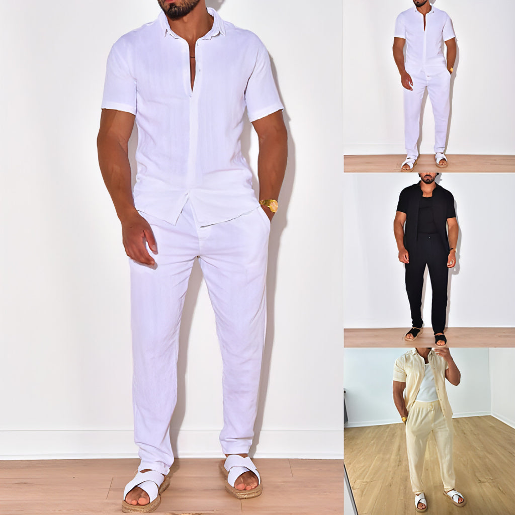 Conjunto de camisa y traje de lino para hombre