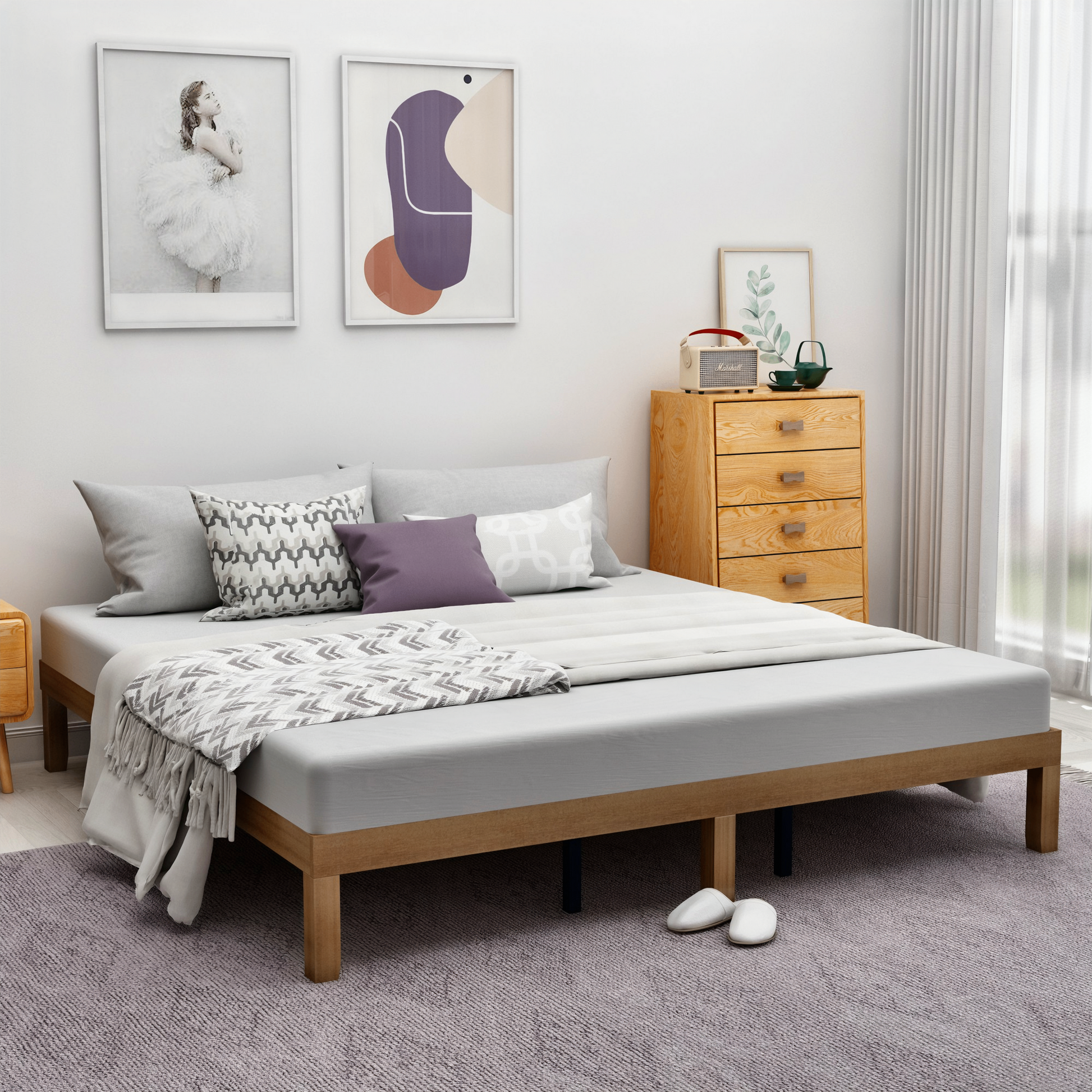LuneluX_Home – Queen Size Solid Wood Platform Bed Frame