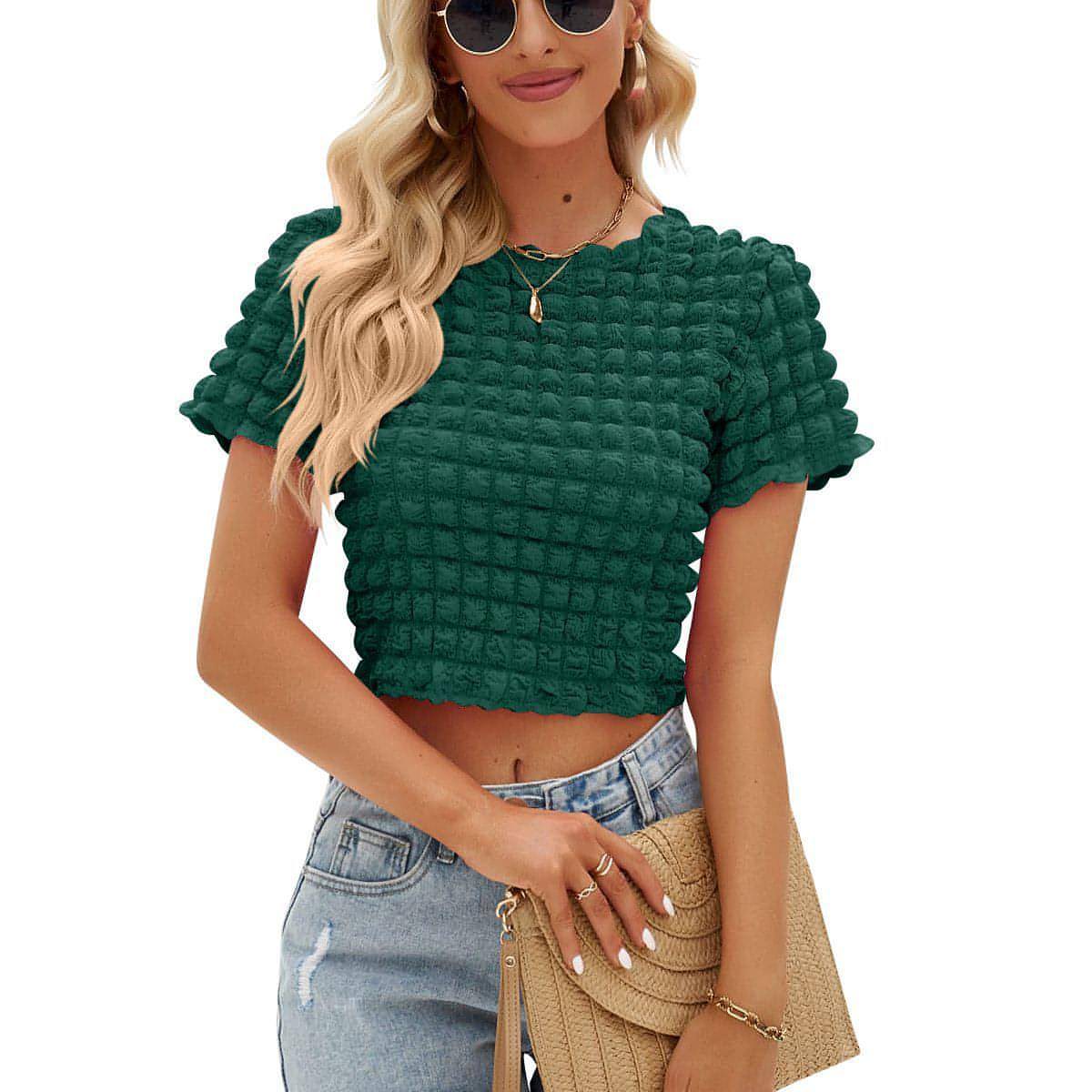 Camiseta de manga corta con estampado de palomitas de maíz para mujer
