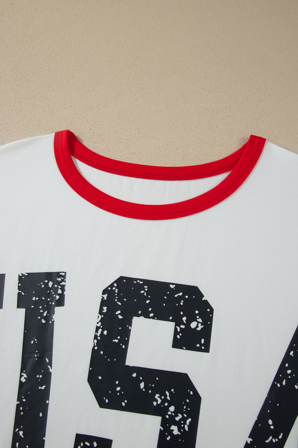 White Retro USA Striped Trim Short Sleeve Plus Size Tee