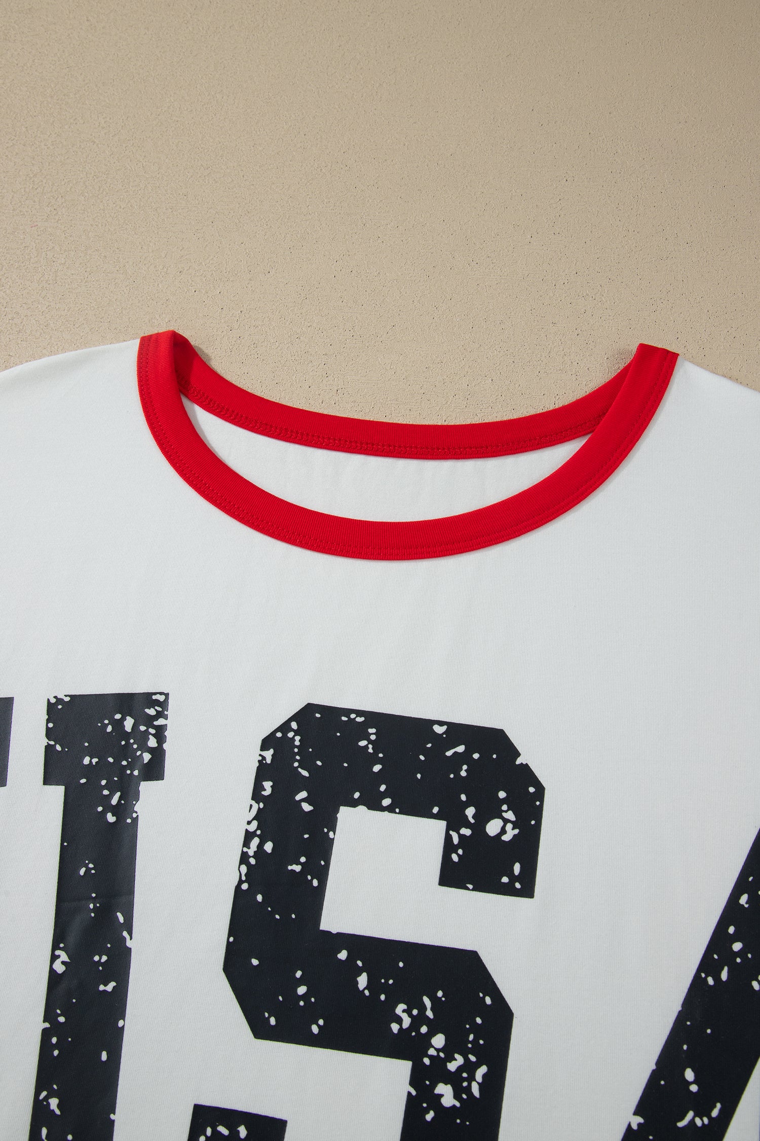 White Retro USA Striped Trim Short Sleeve Plus Size Tee