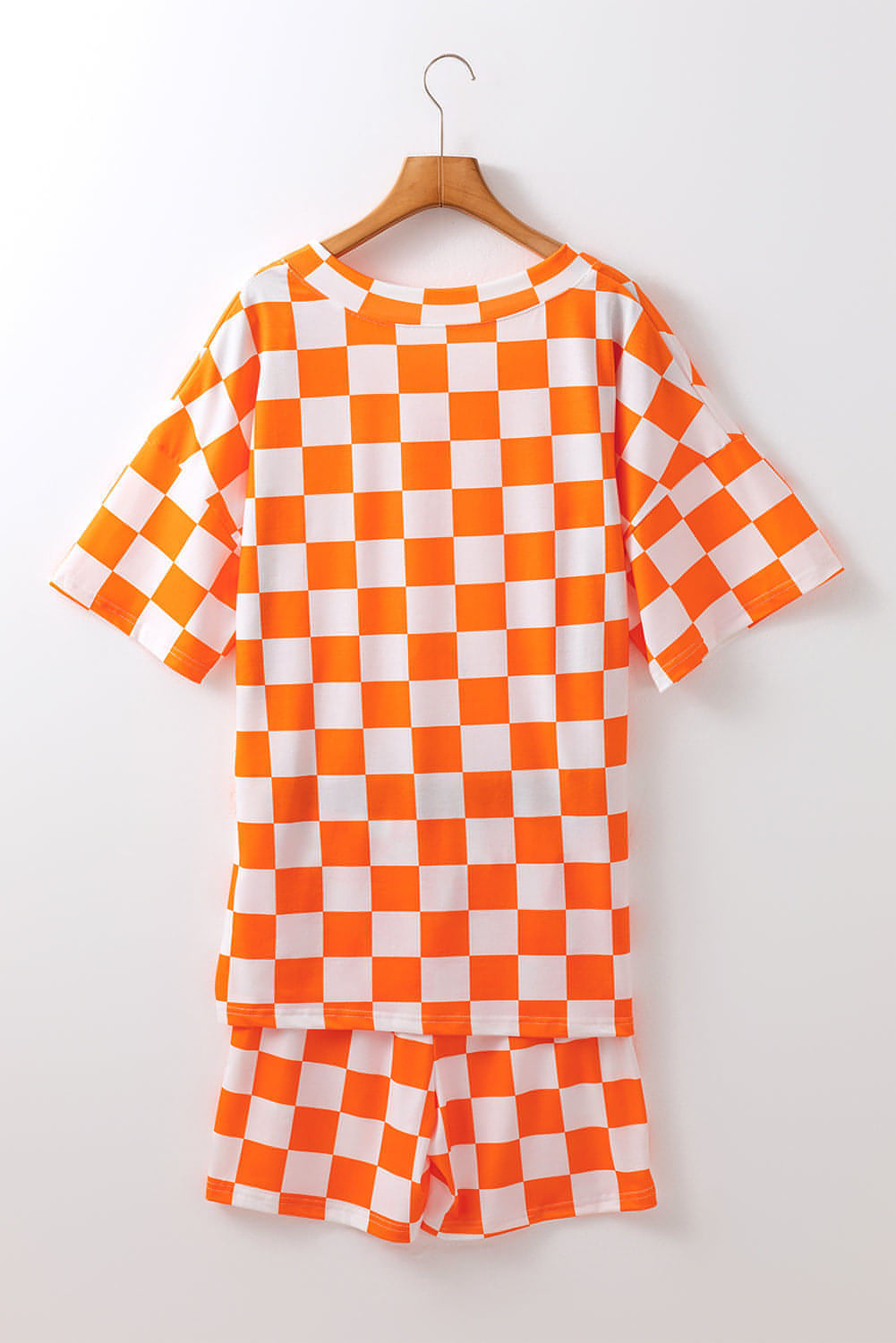 Orange Checkerboard Druck gegen Nacken lose T -Shirts und Shorts Lounge Set