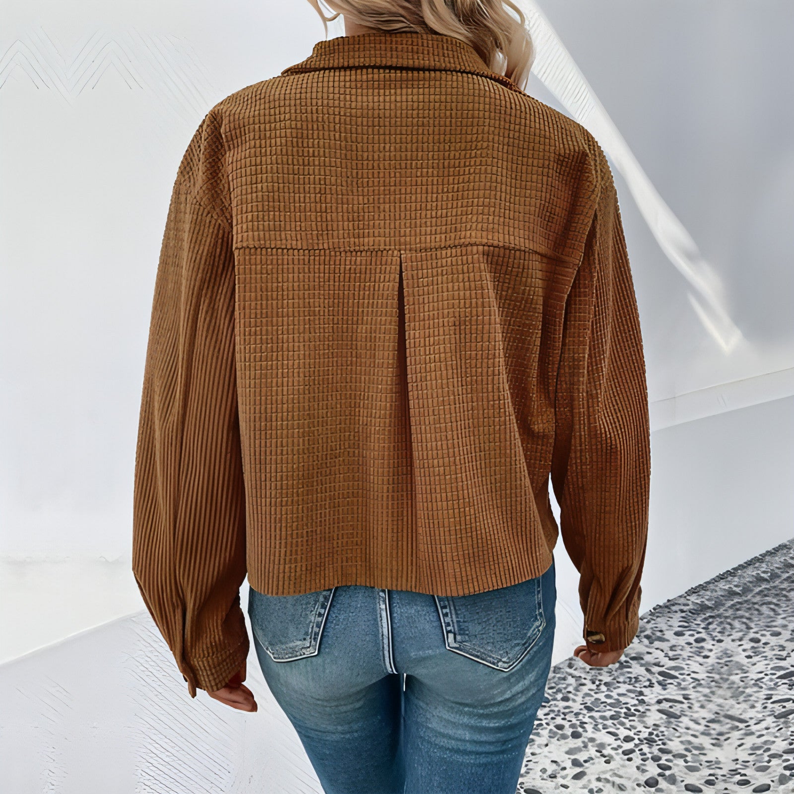 Herbst und Winter Cord Polo Kragen Jacke Vintage braun Tasche Mantel Frauen