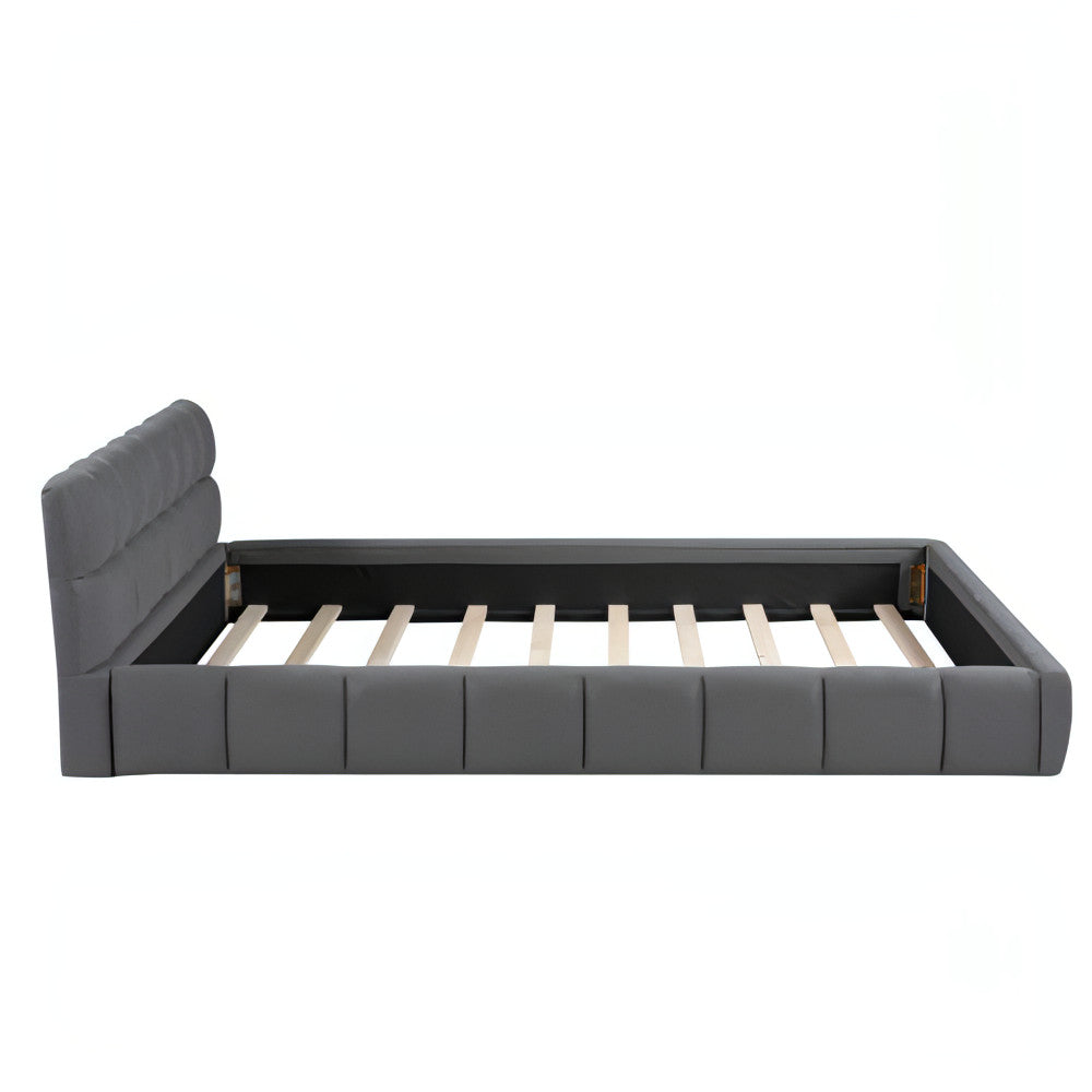 LuneluX_Home – 81.7" Upholstered Double Bed with Soft Linen Backrest (Gray)