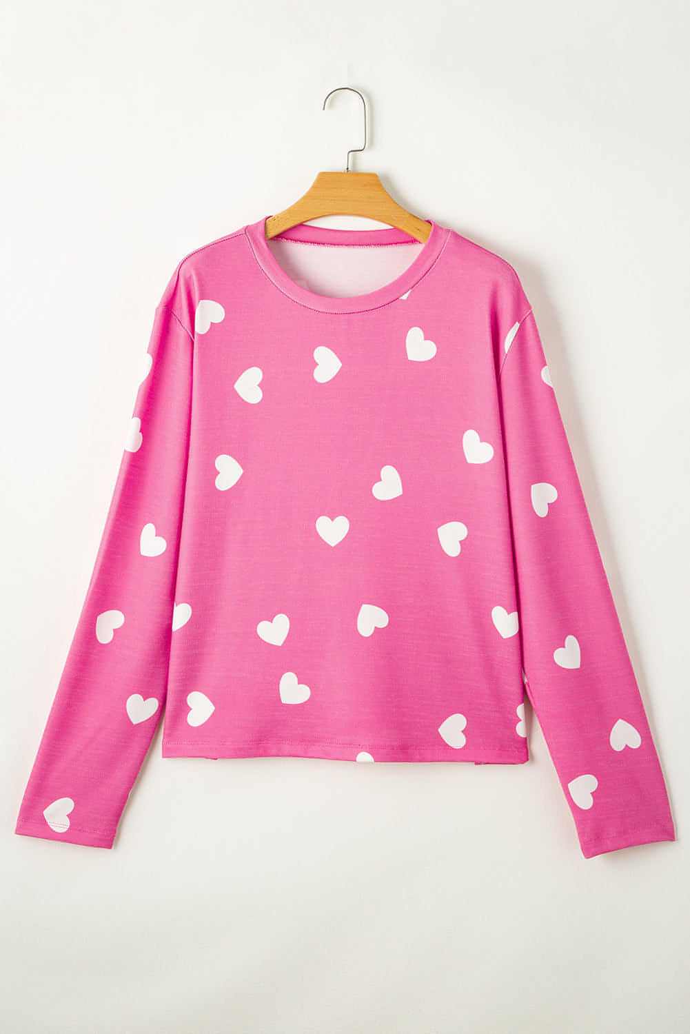 Pink Valentine Heart Print Long Sleeve T -Shirt und Shorts Lounge Set