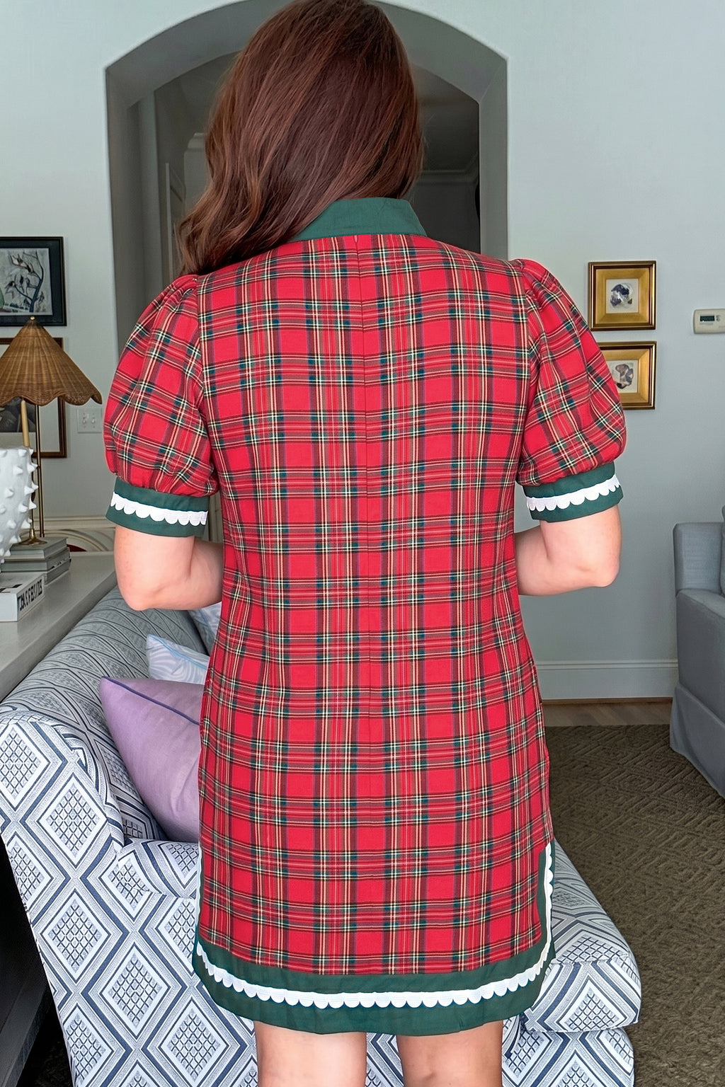 Red Plaid Mini Mini Shift Style Short Sleeve Dress