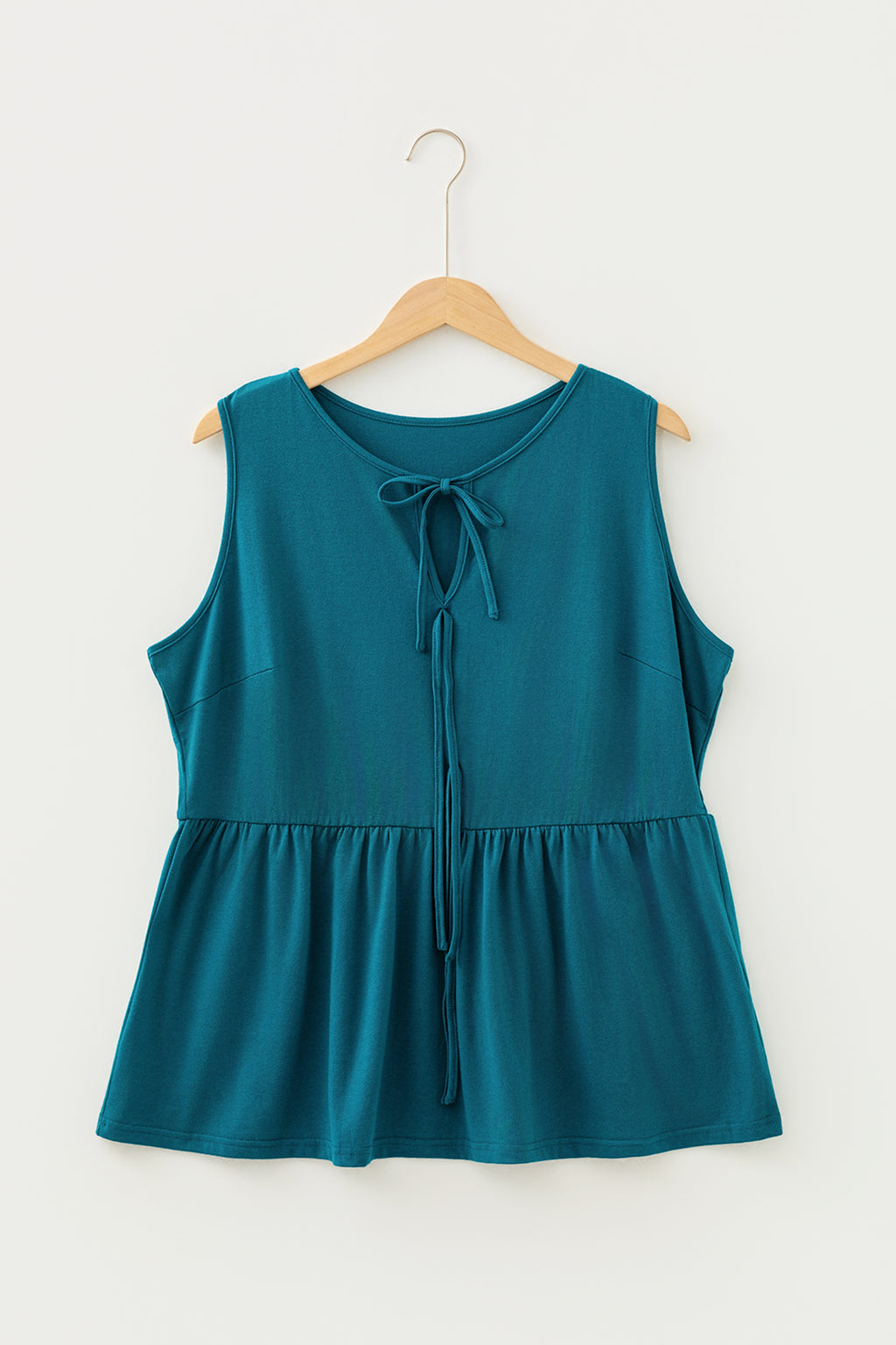 Coffee Plus Size Solid Color Bow Tie Peplum Tank Top