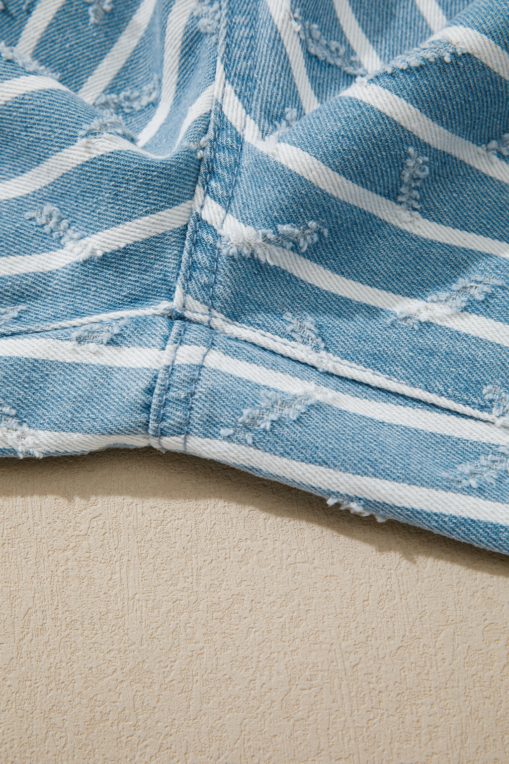 Myosotis Striped Distressed Ruffled Wide Leg Denim Overalls