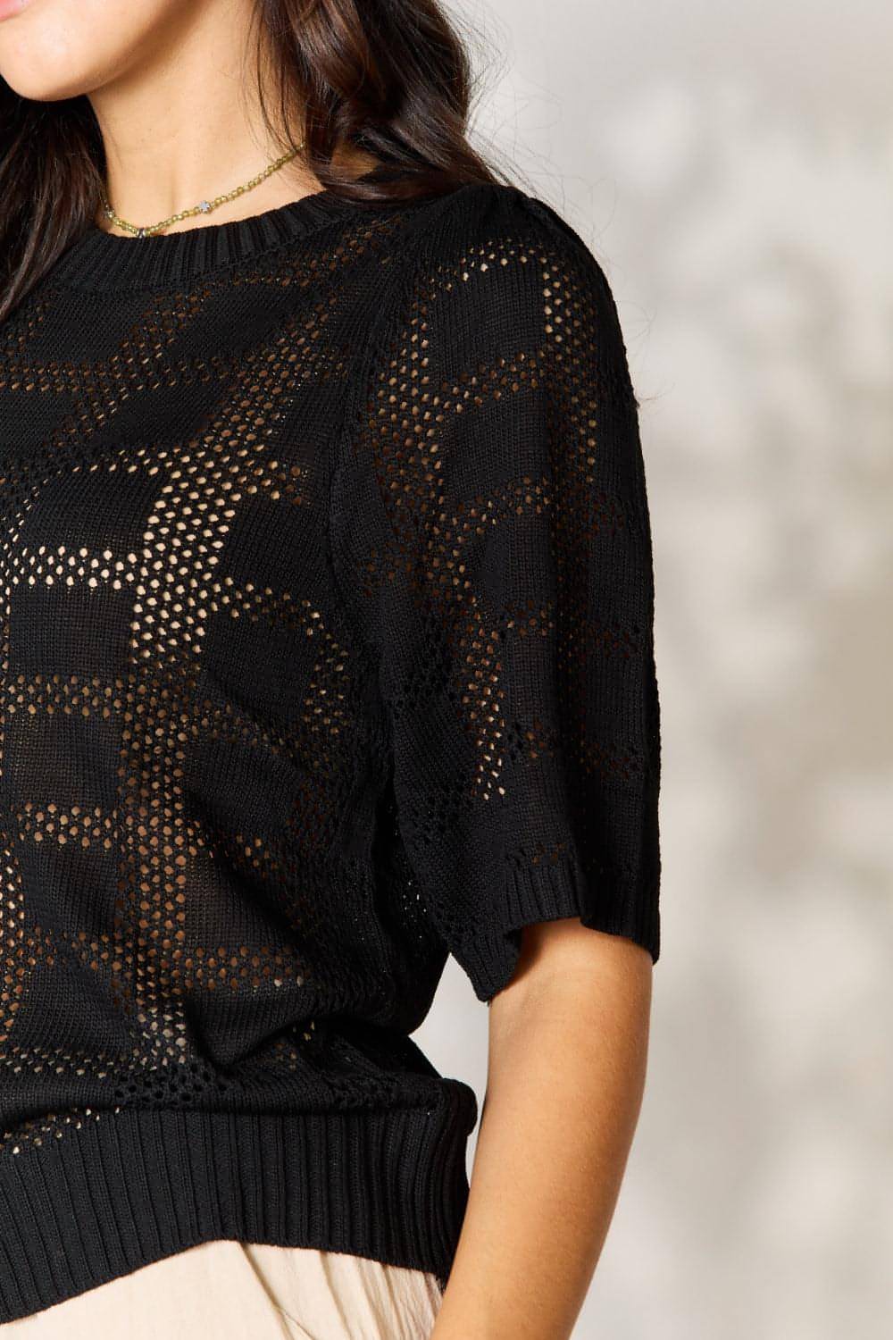 Top de punto con cuello redondo y ribete acanalado Mandy