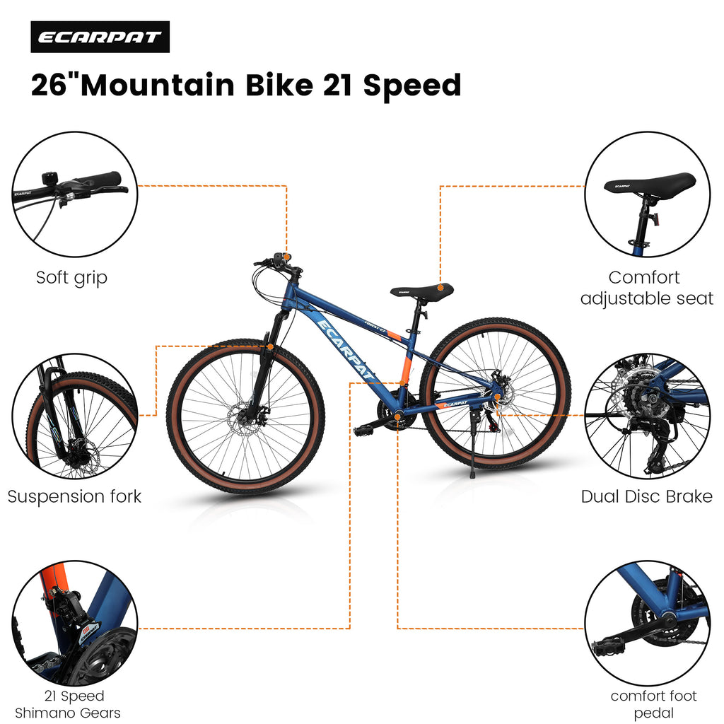 Carpat™ MTB Velocity 27 – 27.5" ALUMINIUM Mountain Bike (21-Speed, Black-Blue)