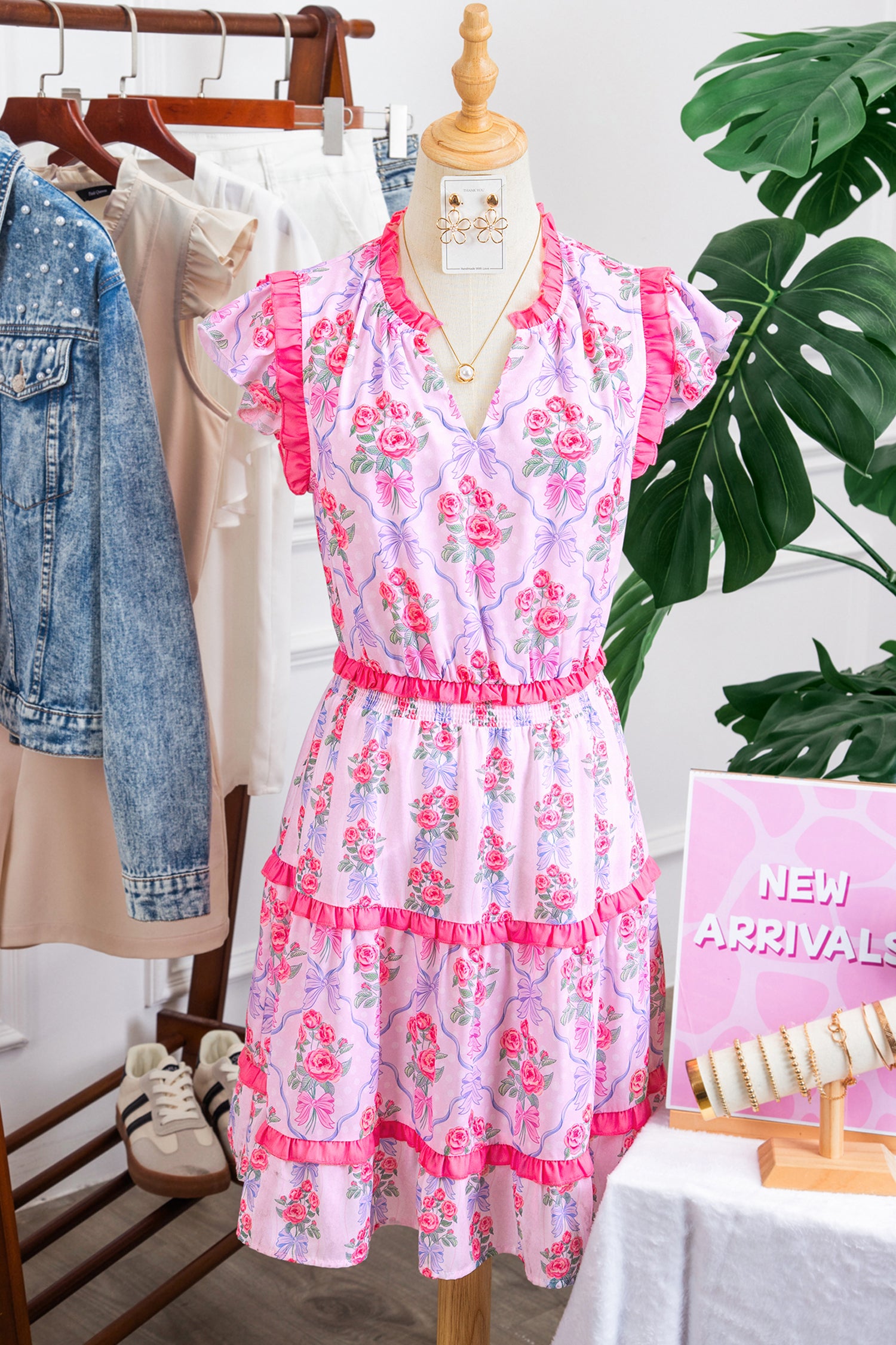 Purple Tiered Ruffles Sleeveless Summer Floral Dress