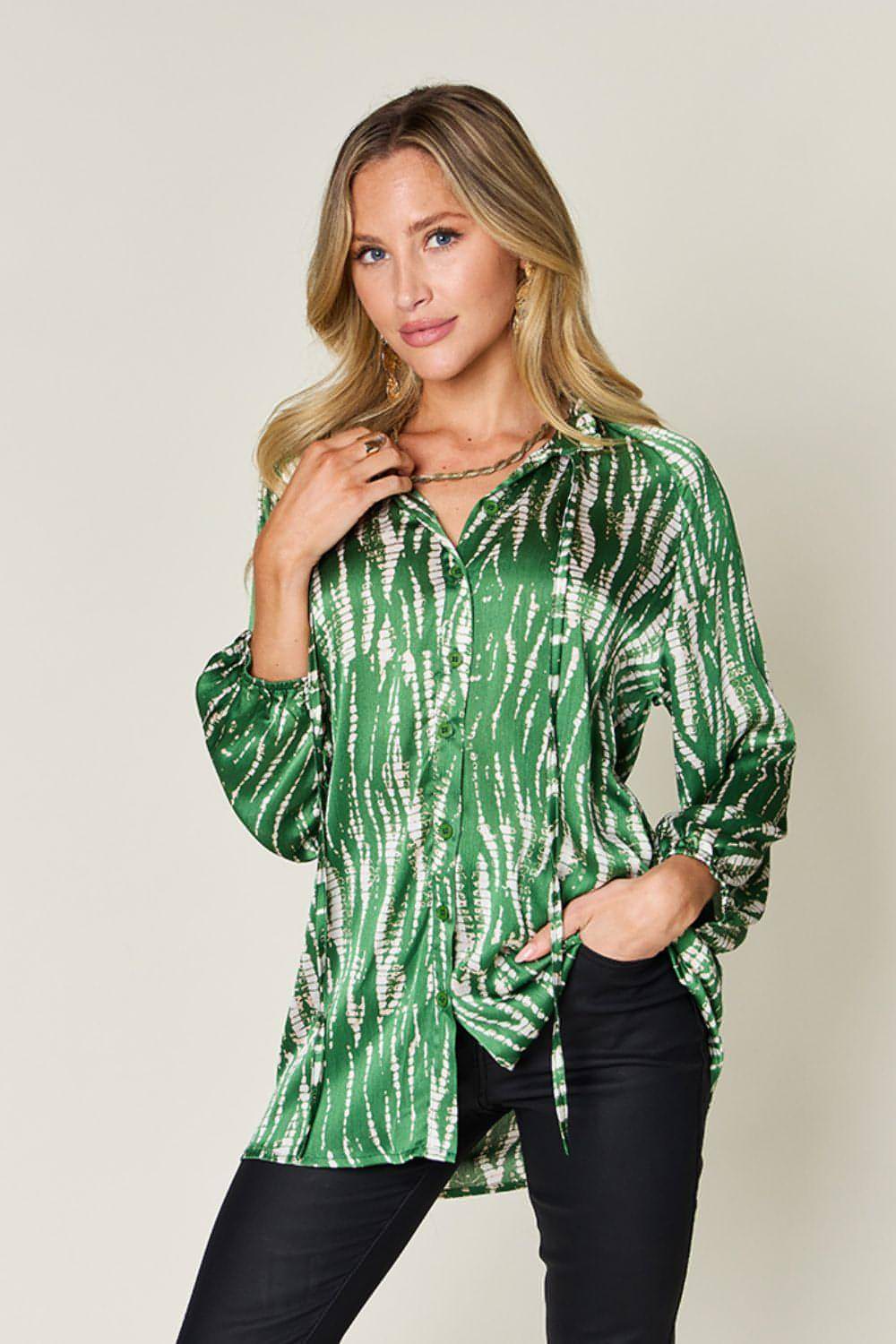 Camisa de manga larga con botones y estampado de tamaño completo de Double Take