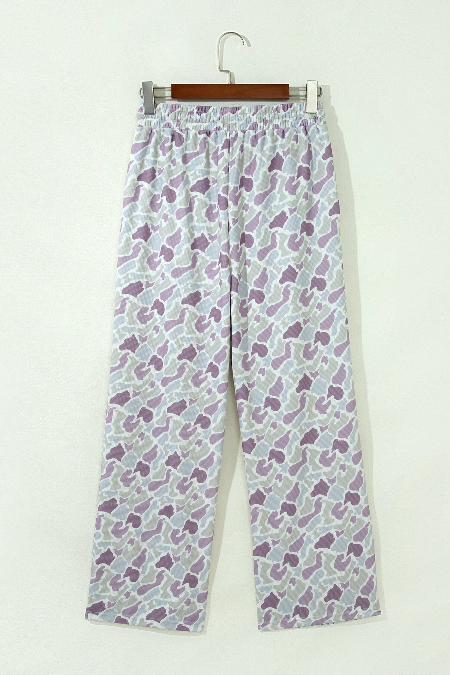 Green Camo Print Drawstring Waist Loose Fit Full Length Pants