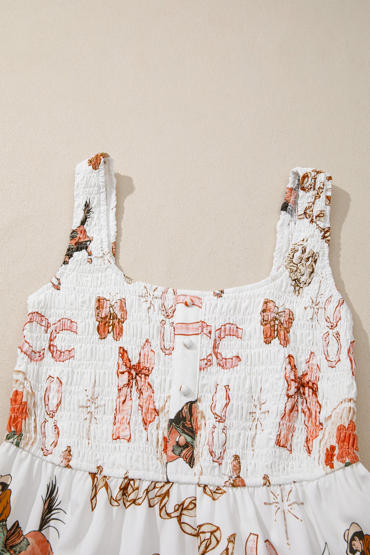 White Western Horseshoe Print U-Neck Sleeveless Midi Dress