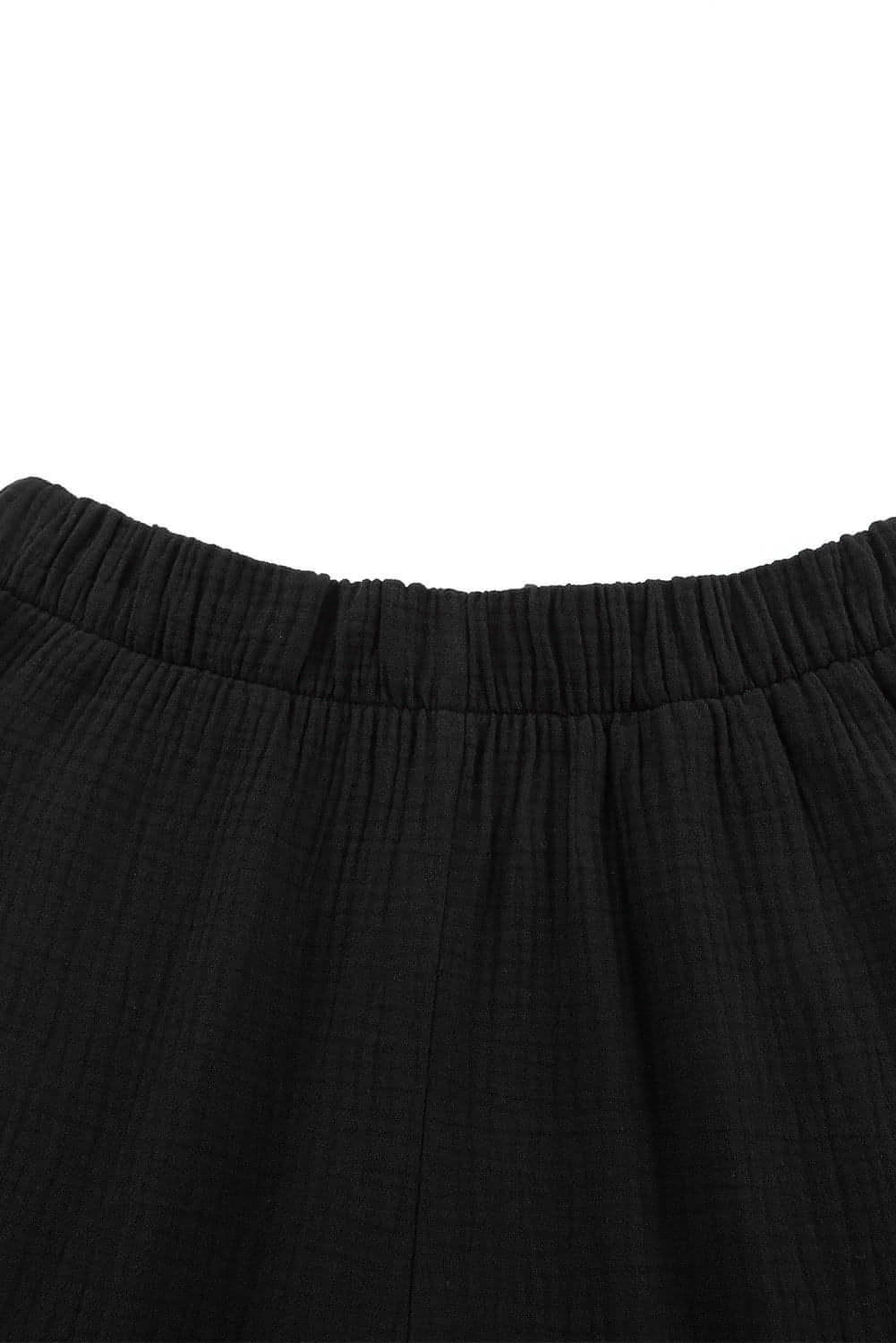 Svart teksturert høy midje Ruffled Bell Bottom Bukser