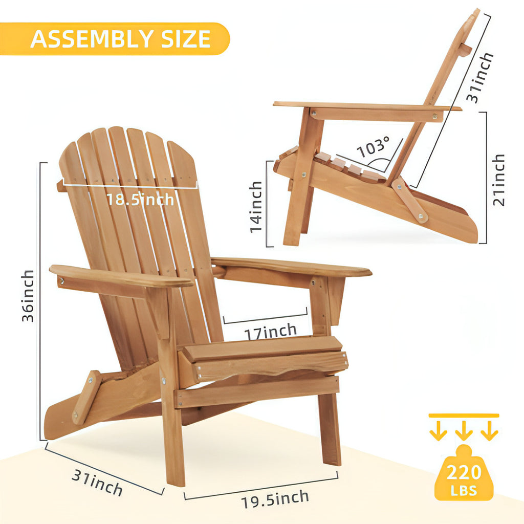LuneluX_Home – Wooden Folding Adirondack Chair Set (2 pcs, Light Brown)