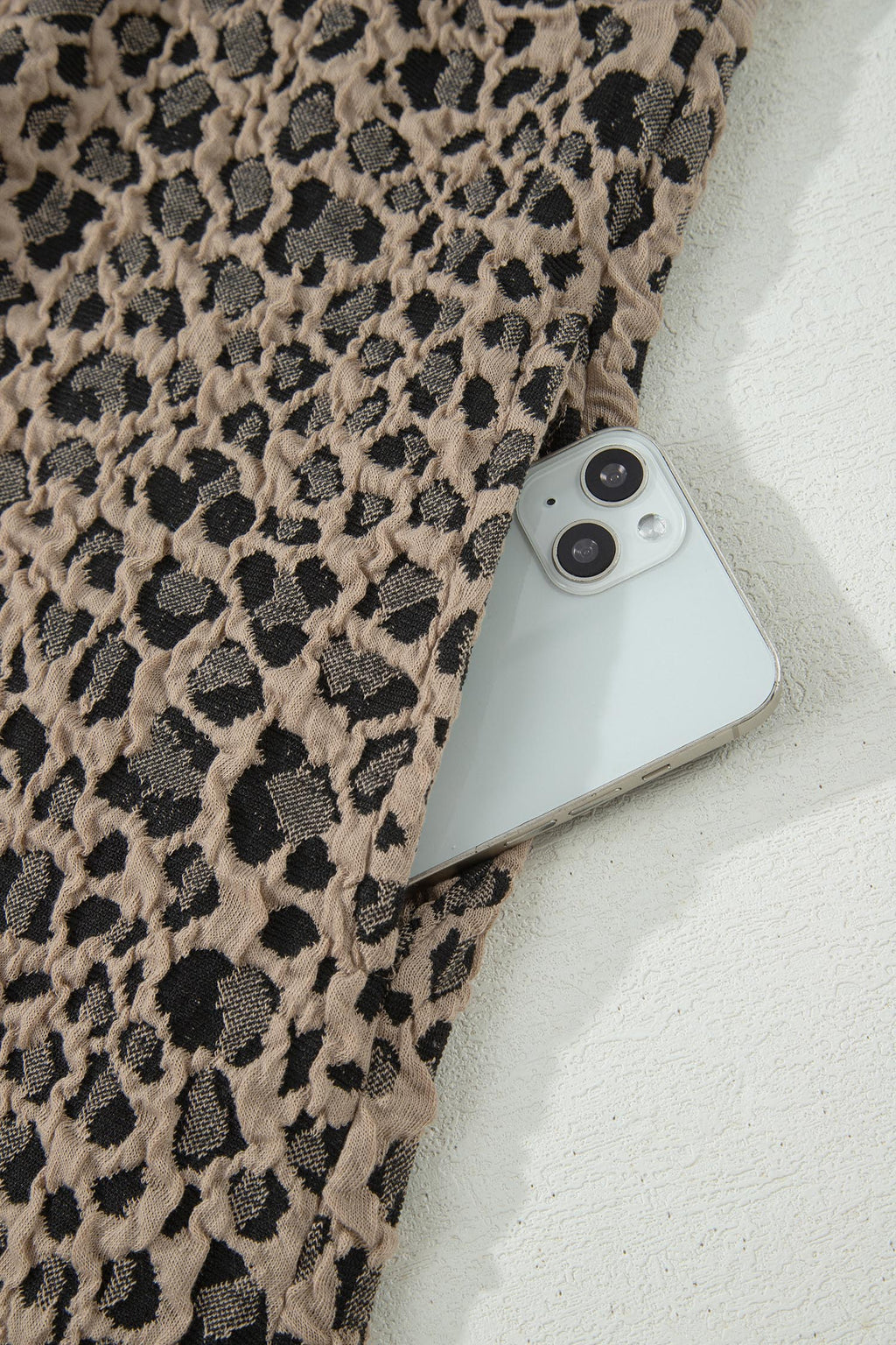 Khaki Leopard Textured Sleeveless Mini Dress with Pockets
