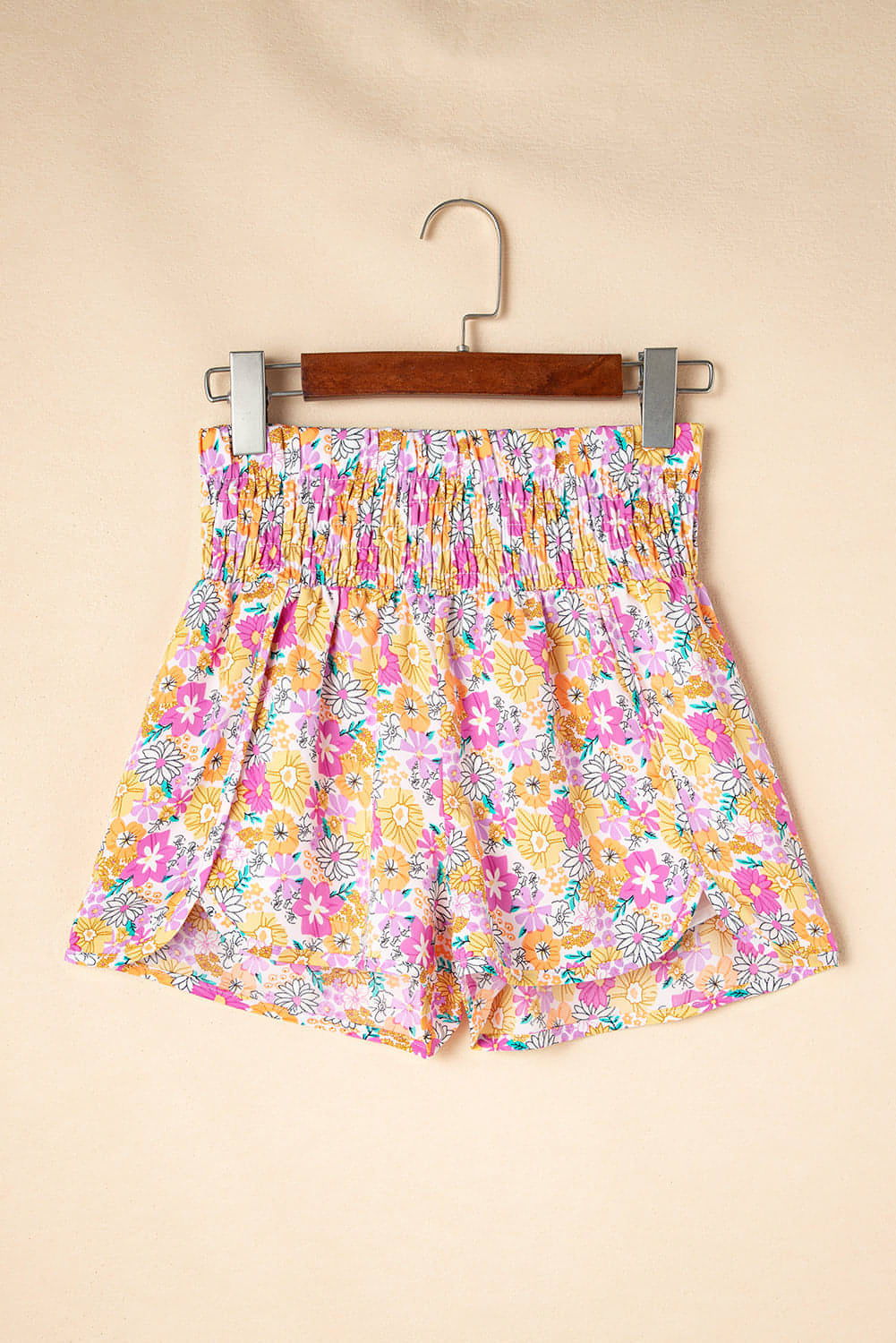 Pink Boho florale Shirte High Taille Casual Shorts
