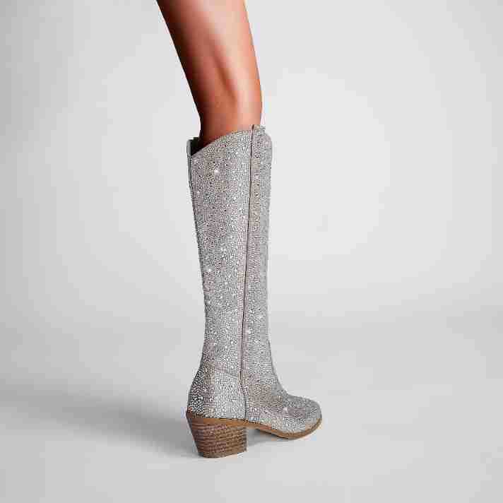 Rhinestone Pointed Toe Straight Boots Glitter-Queen