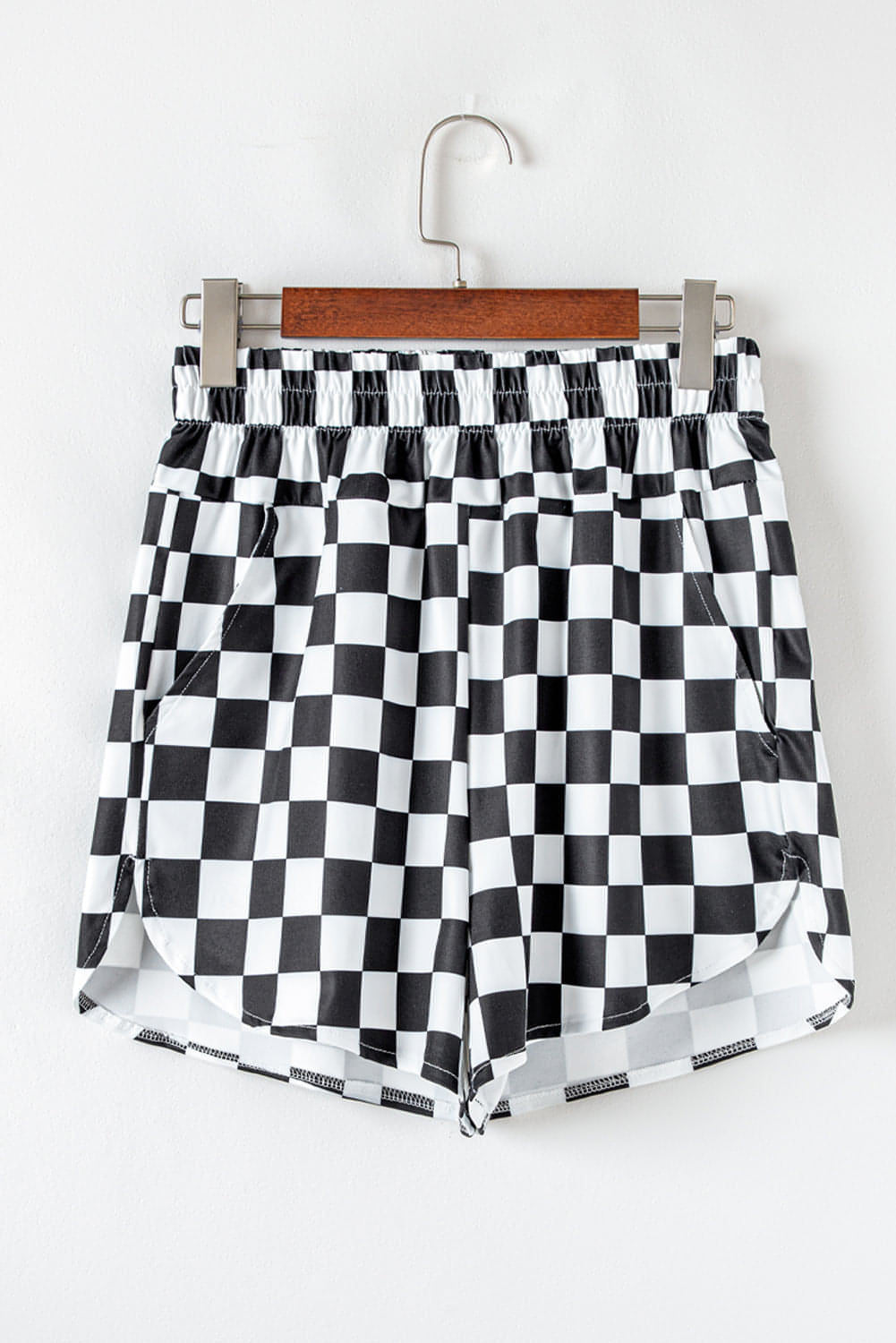 Schwarz karierte Druck hohe Taille Casual Shorts