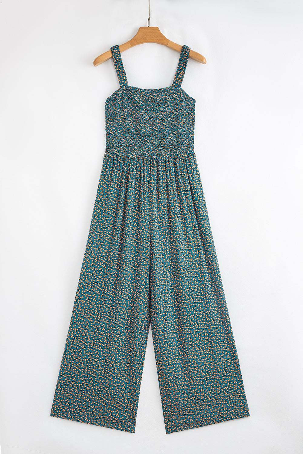 Black Floral Print Smocked High Waist Square Neck Jumpsuit