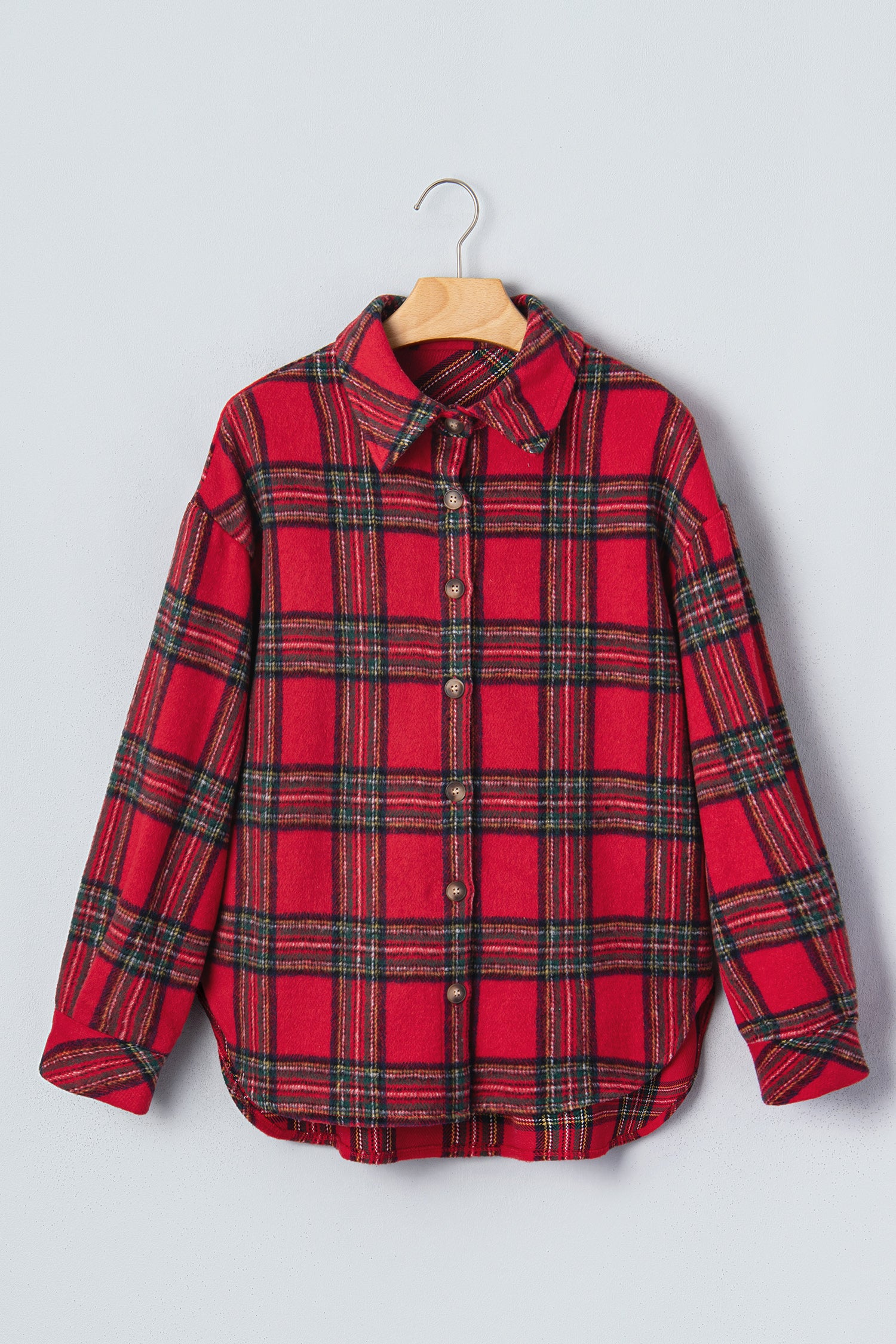 Red Plaid Button Front Shacket