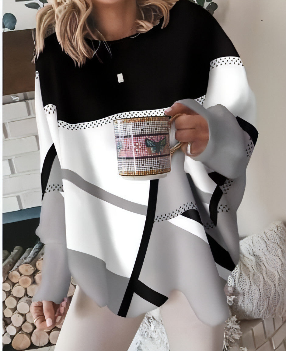 Camiseta de manga larga con cuello redondo y estampado para mujer