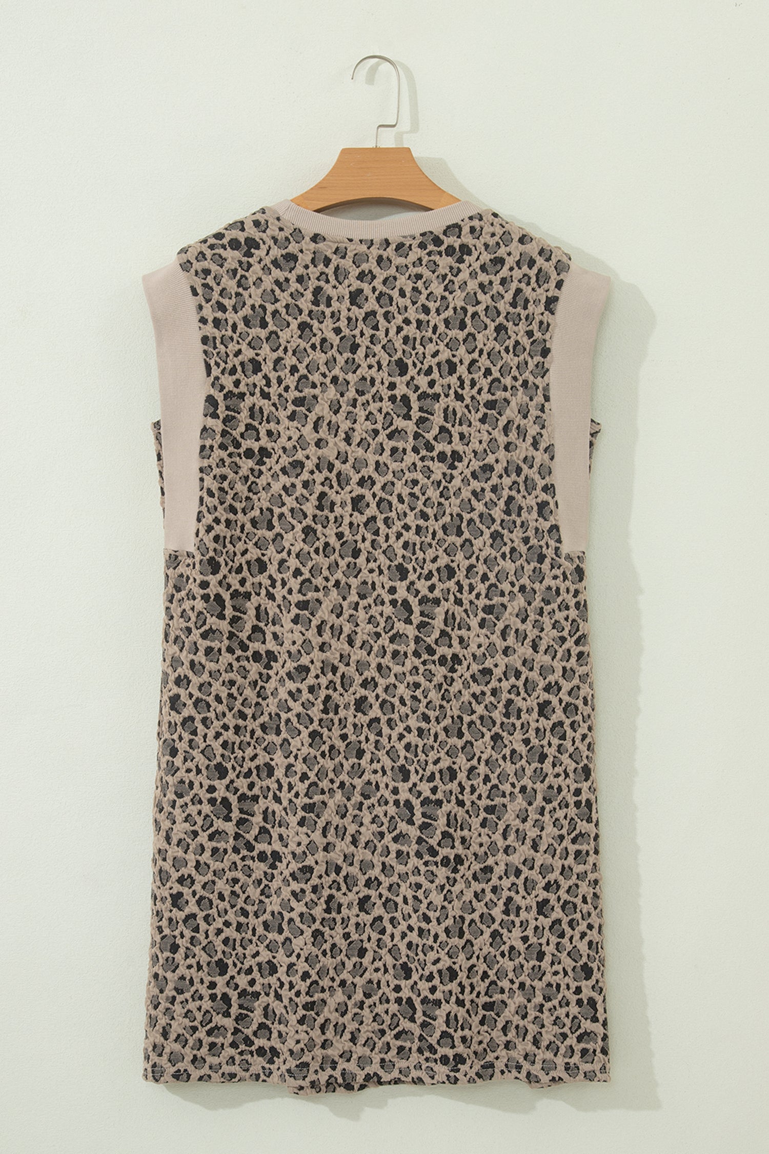 Khaki Leopard Textured Sleeveless Mini Dress with Pockets