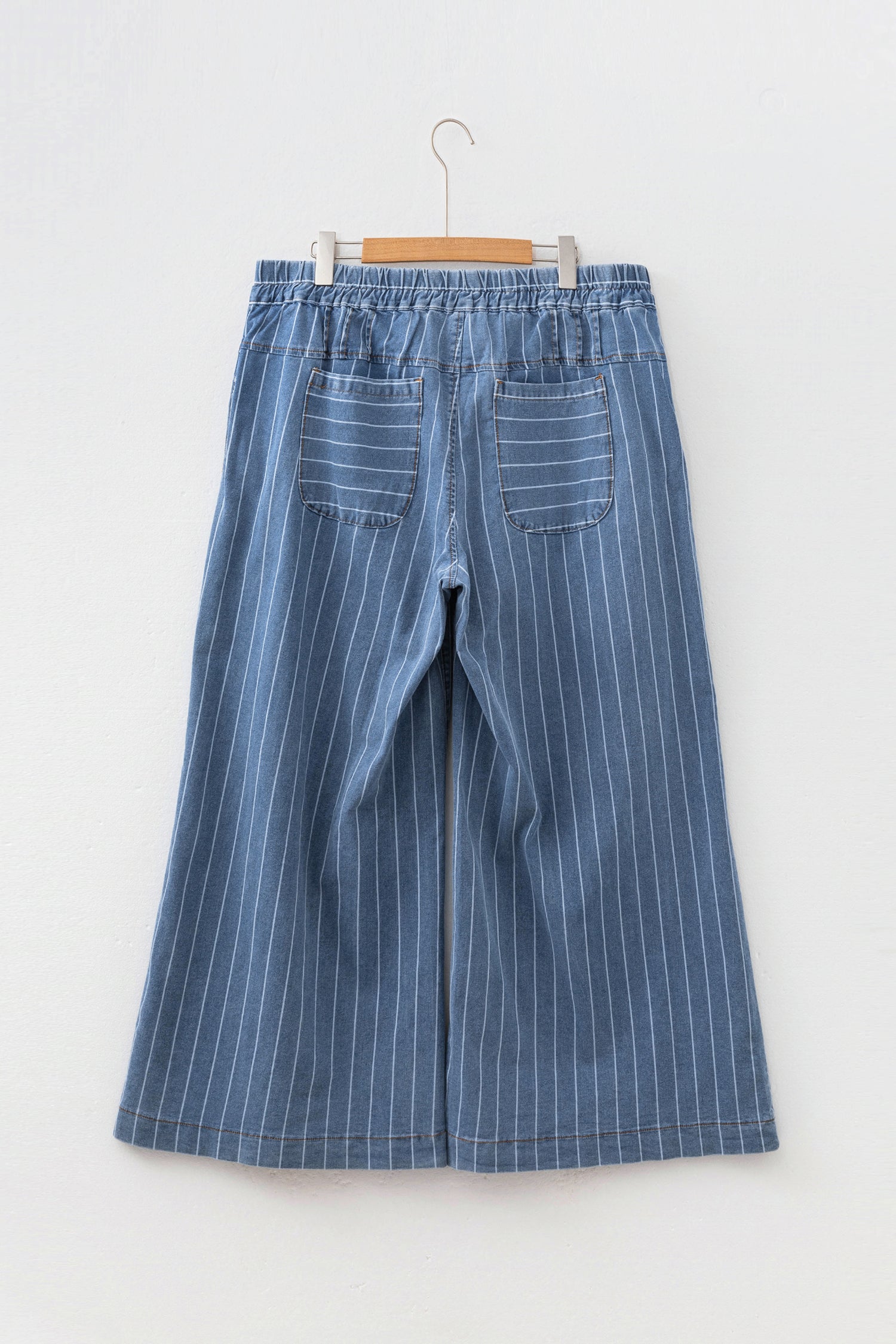 Sky Blue Stripe Plus Size Buttoned Loose Wide Leg Denim Pants