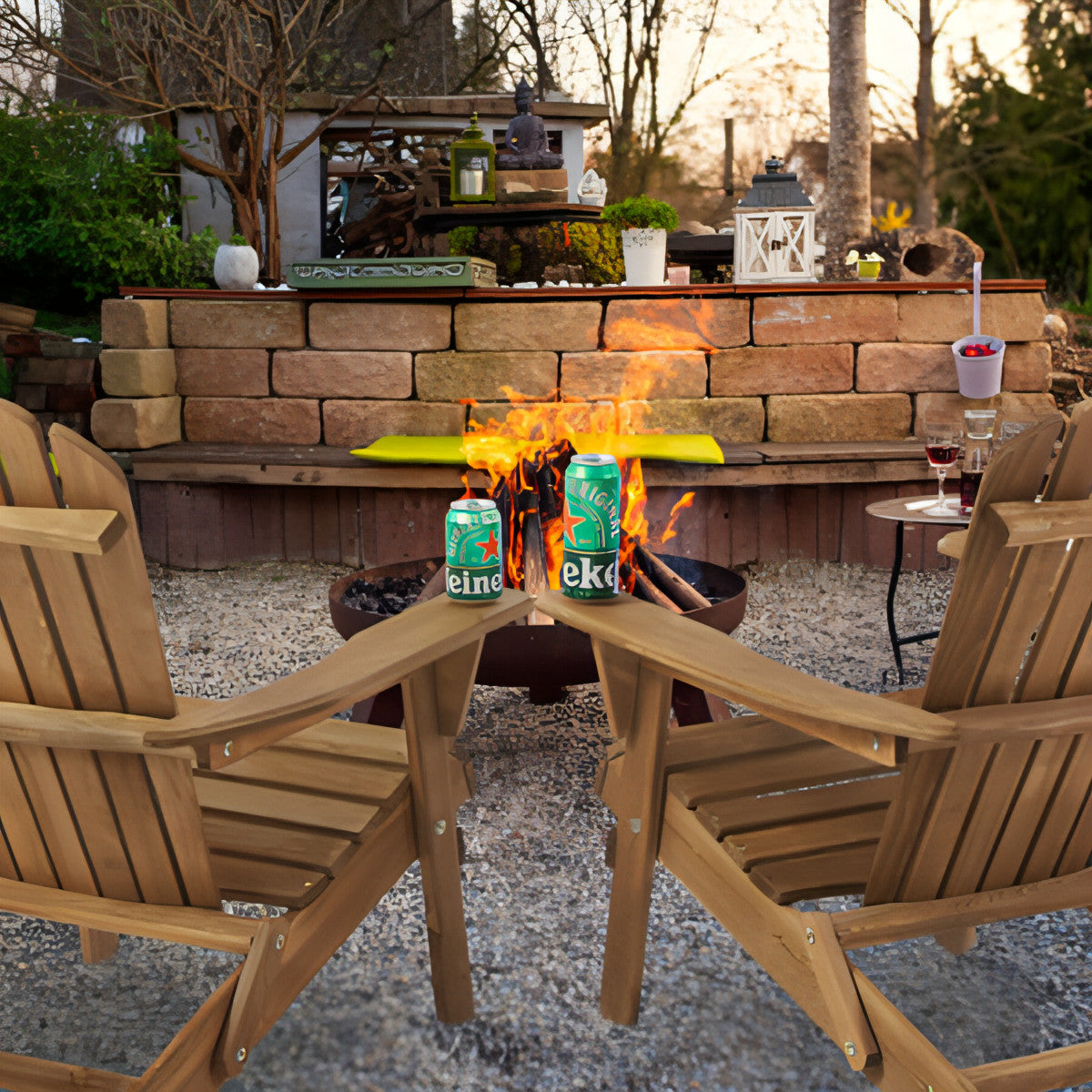 LuneluX_Home – Wooden Folding Adirondack Chair Set (2 pcs, Light Brown)