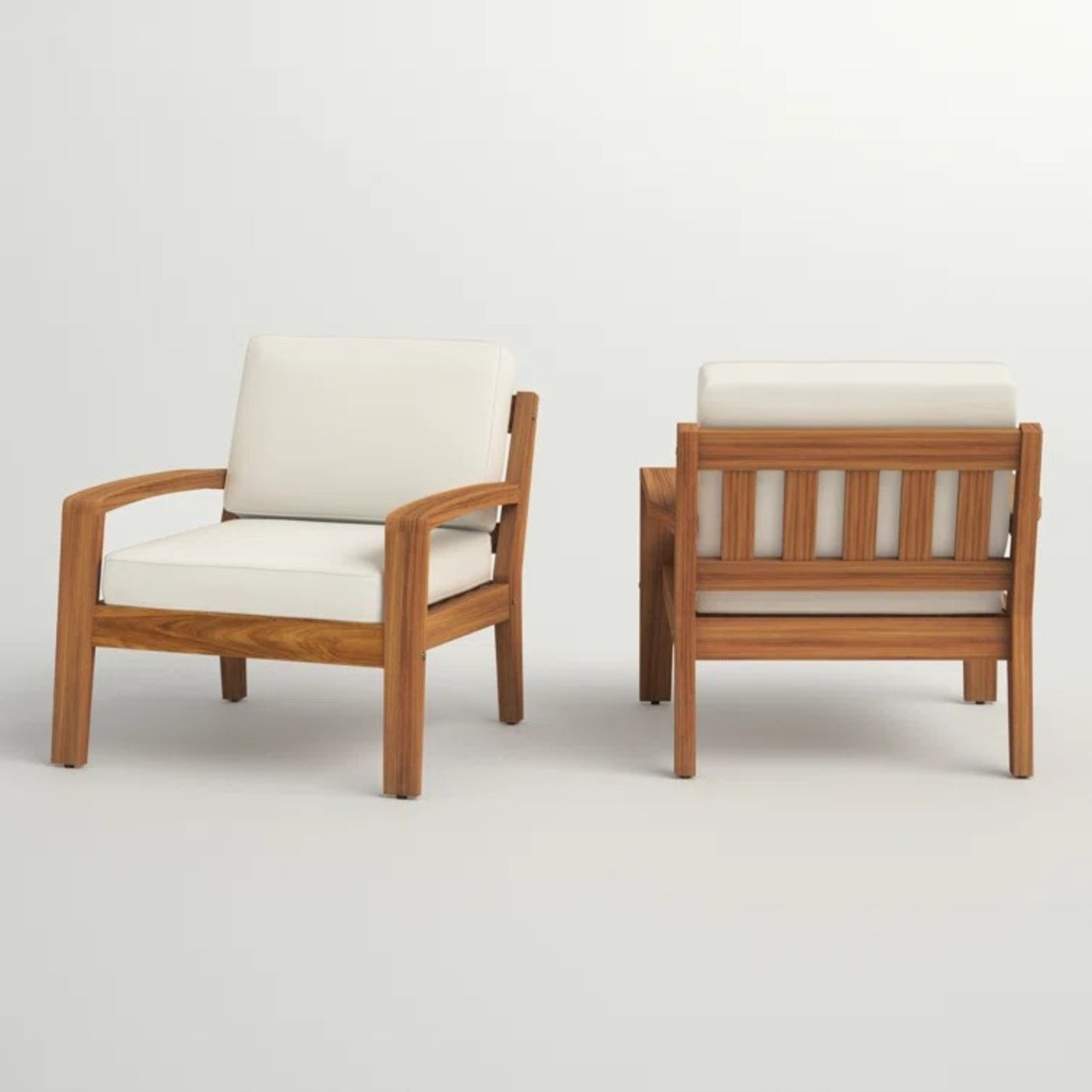 LuneluX_Home - Garden Club Chair Set (2 pcs, Acacia Wood & Beige Cushions)