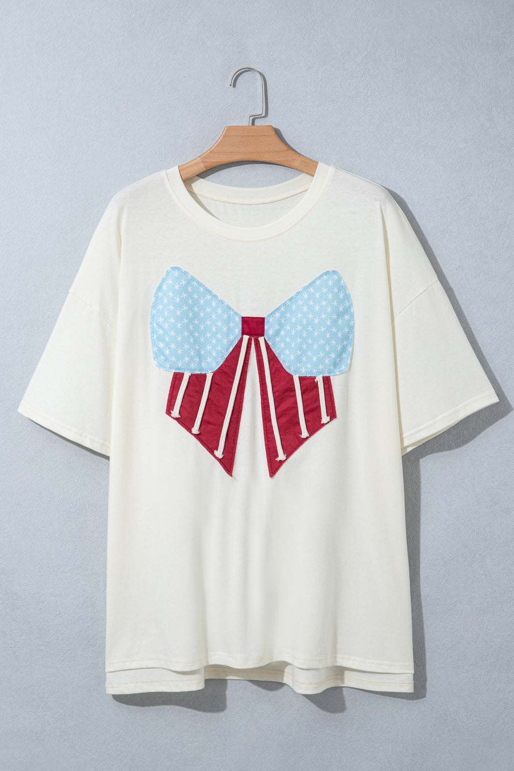 White Distressed Flag Bow Patched Plus Size T Shirt