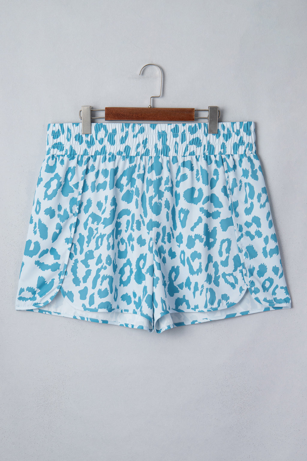 Beau Blue Plus Size Leopard Elastic Waist Athletic Shorts
