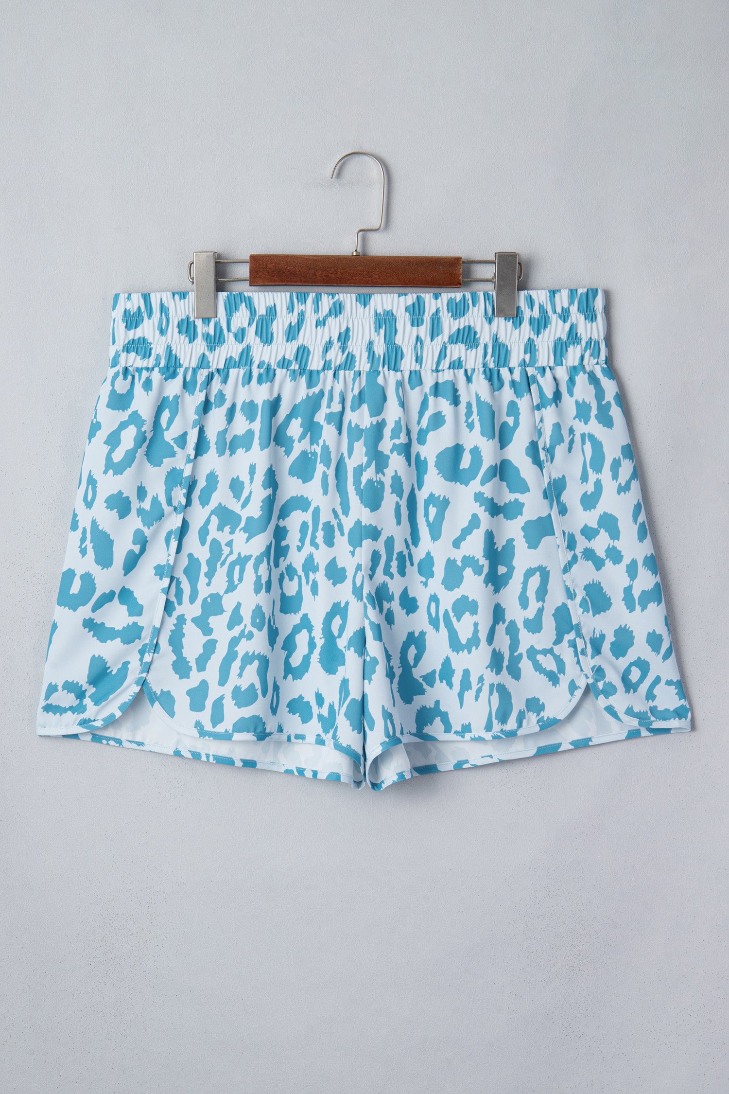 Beau Blue Plus Size Leopard Elastic Waist Athletic Shorts