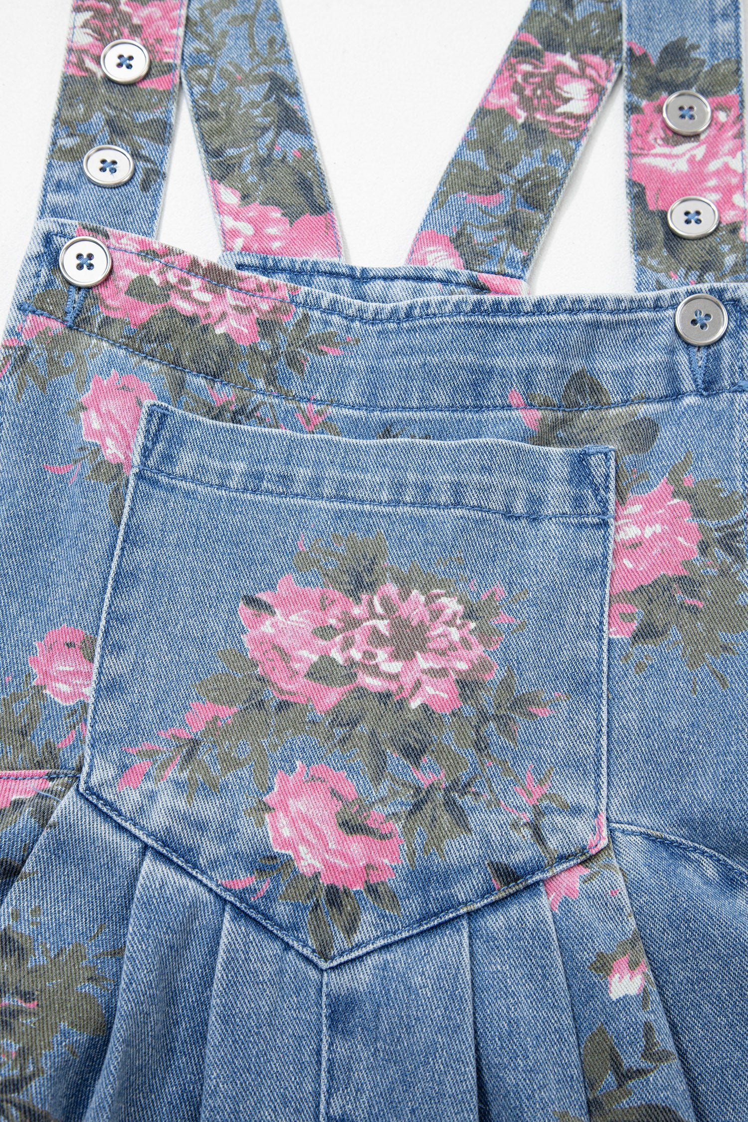 Myosotis Floral Print Denim Shortalls