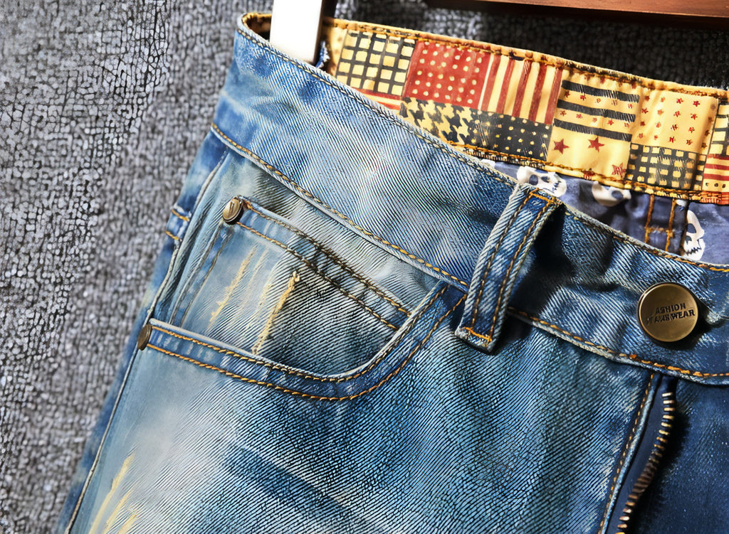Pantalones vaqueros rasgados estilo Hong Kong estilo americano casual holgado para hombre