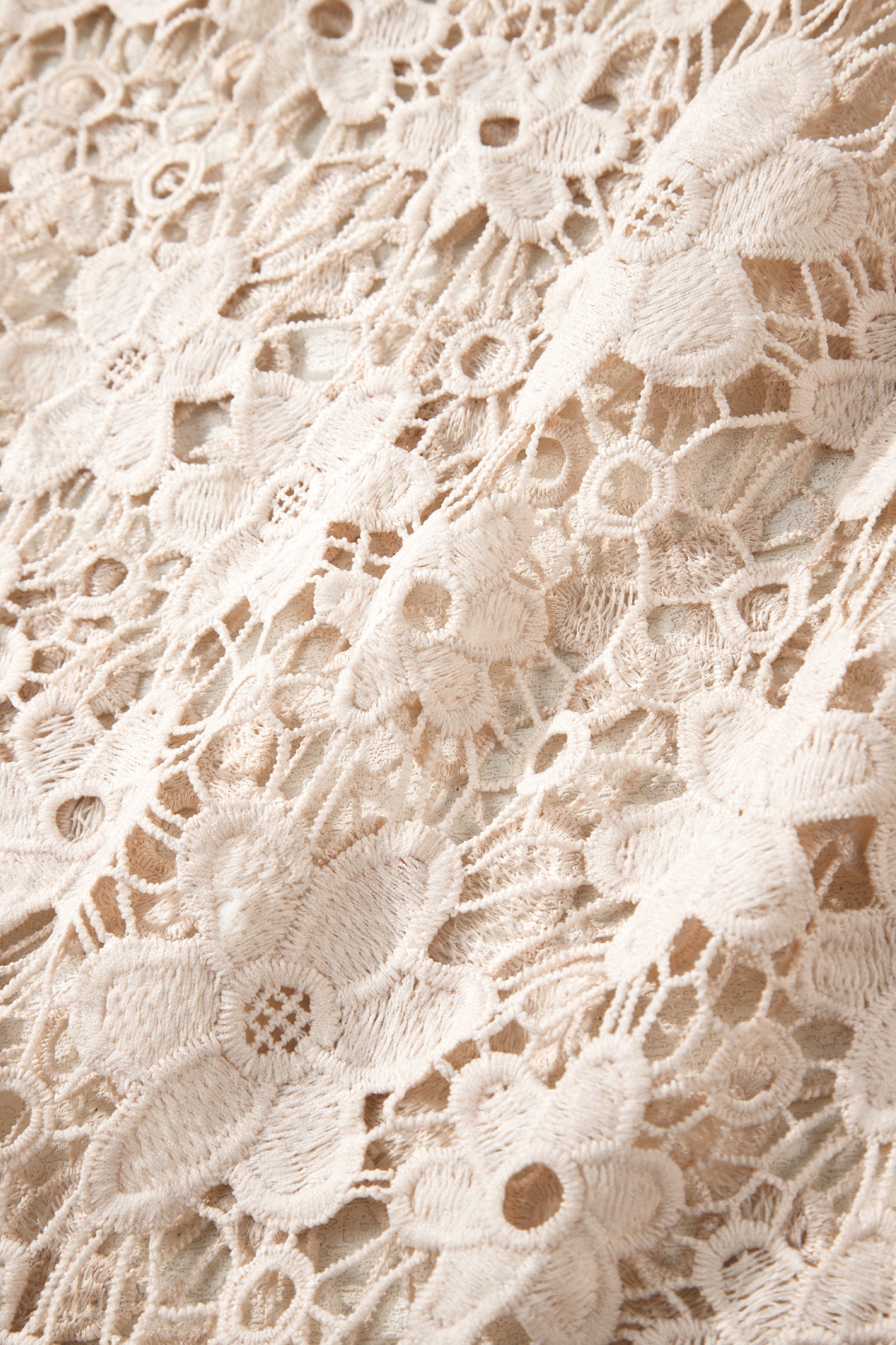 Beige Sheer Hollowed Floral Lace Hem Patchwork Loose Halter Summer Dress