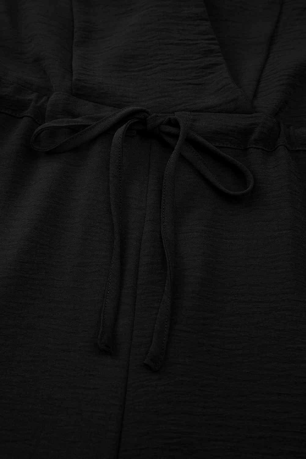 Black Solid Spaghetti Strap Wide Leg Drawstring High Waist Jumpsuit