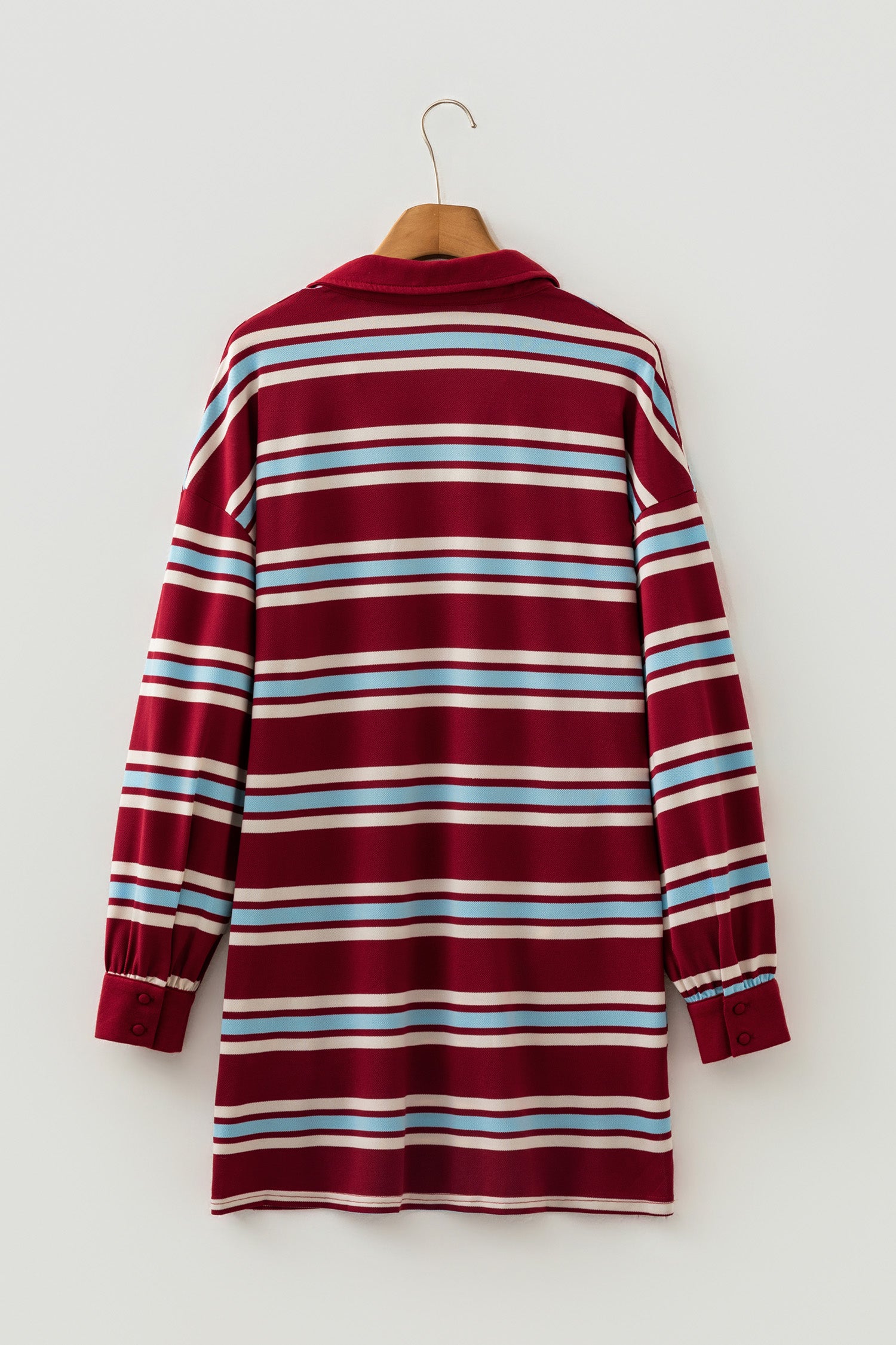 Red Stripe Retro Polo Collar Long Sleeve T Shirt Shift Mini Dress